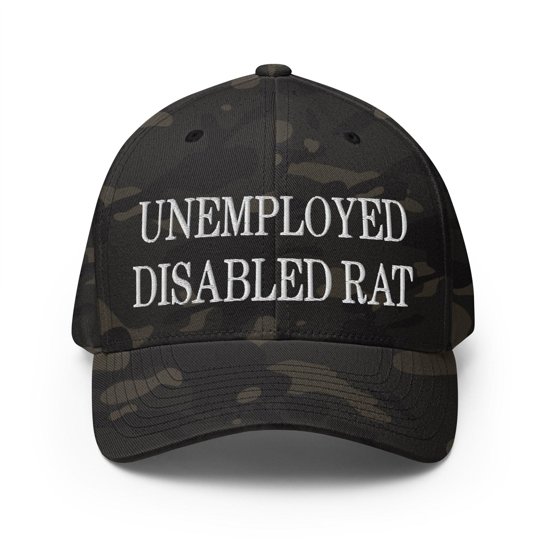 Unemployed Disabled Rat Embroidered Stretch Fit Baseball Hat Multicam Black Capital Crowns Funny Stretch Fit