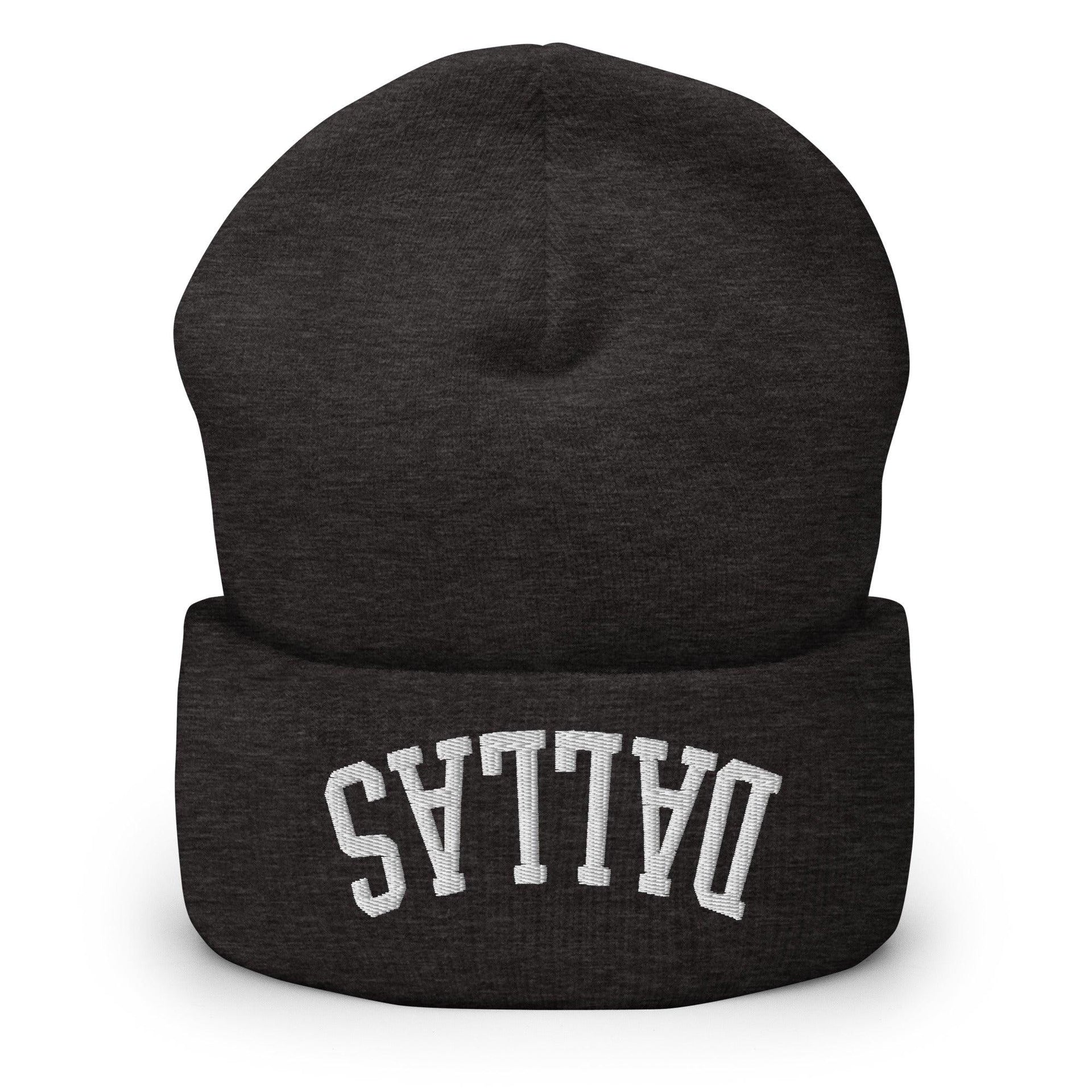 Upside Down Dallas Embroidered Knit Cuffed Beanie Dark Grey Beanies Capital Crowns Dallas TX