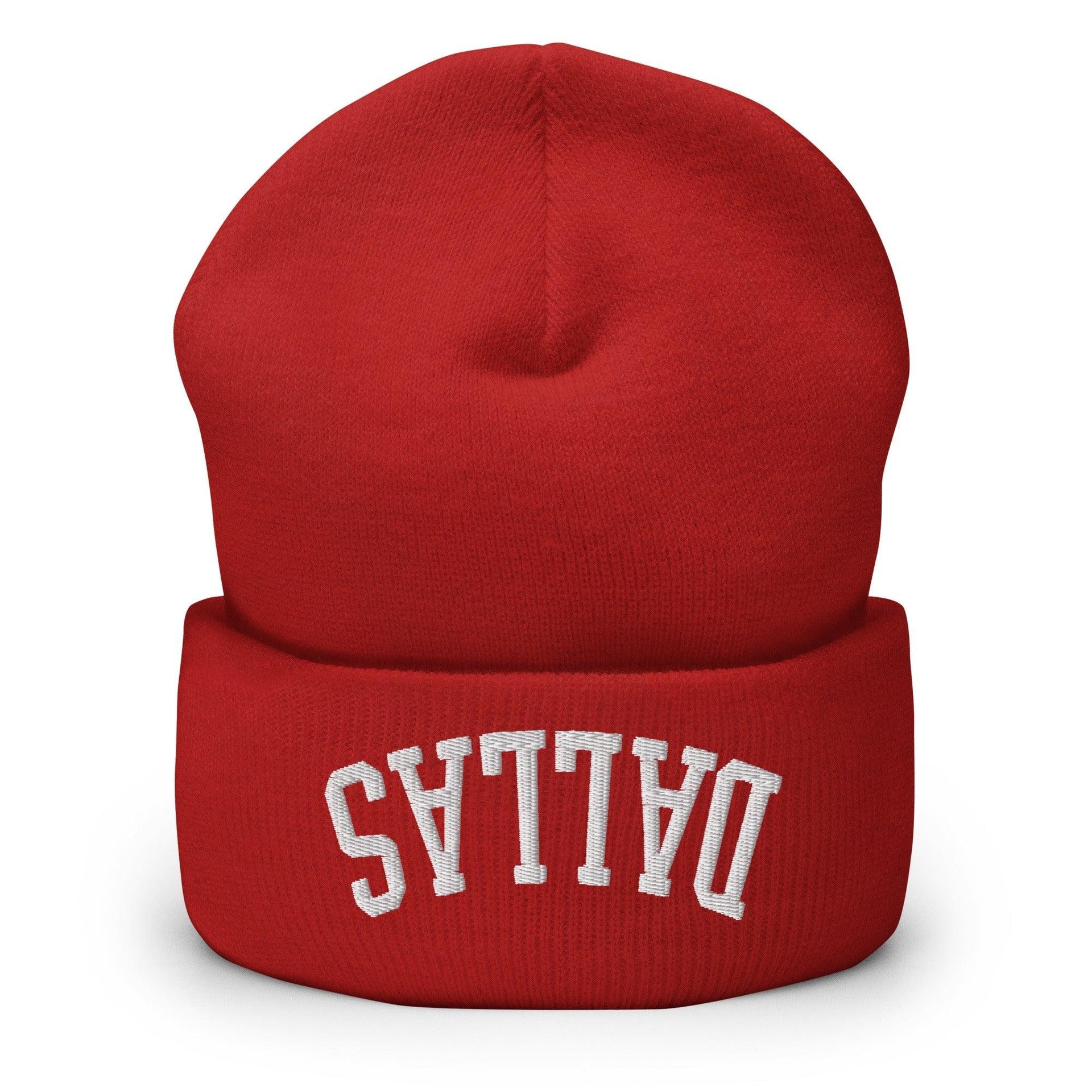 Upside Down Dallas Embroidered Knit Cuffed Beanie Red Beanies Capital Crowns Dallas TX