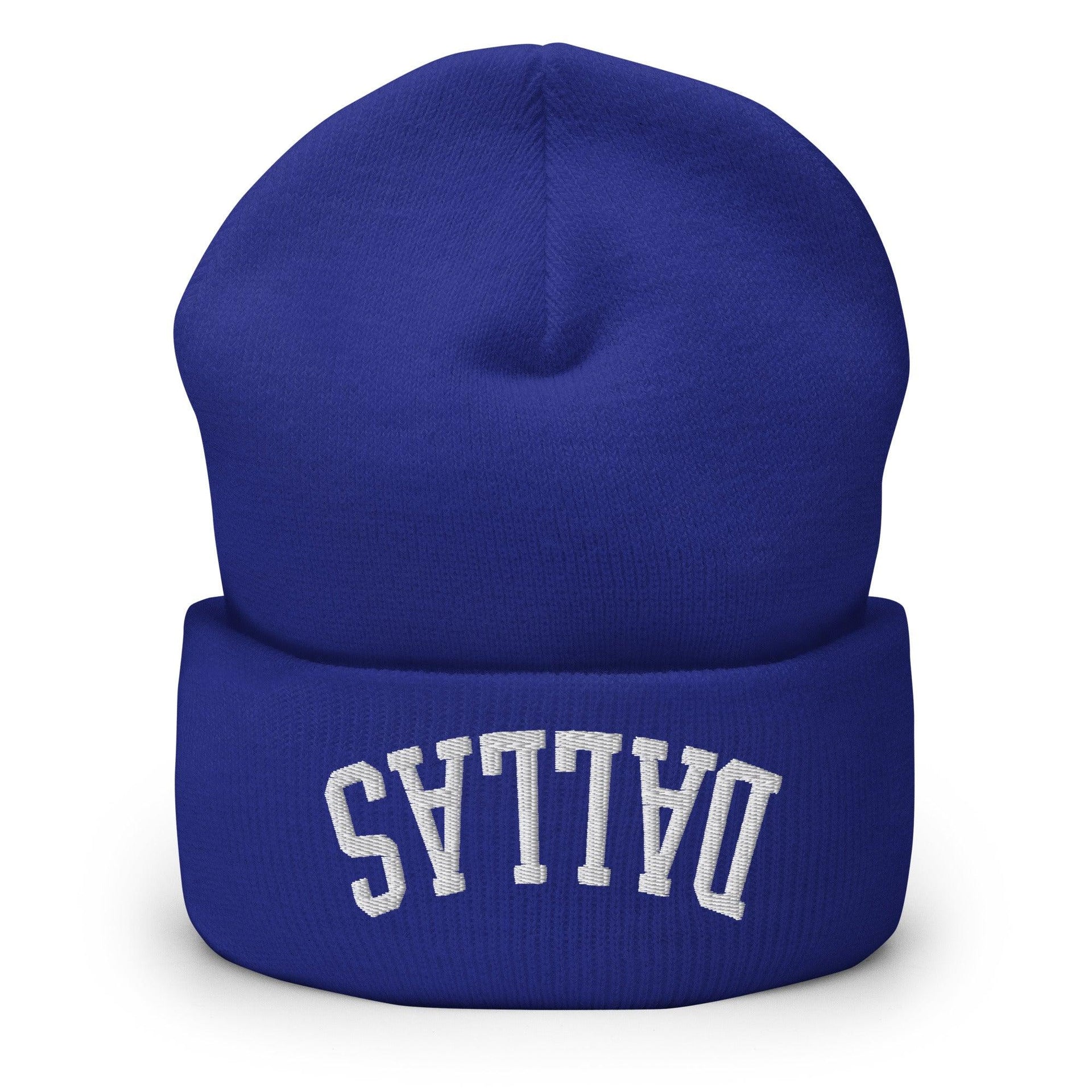 Upside Down Dallas Embroidered Knit Cuffed Beanie Royal Beanies Capital Crowns Dallas TX