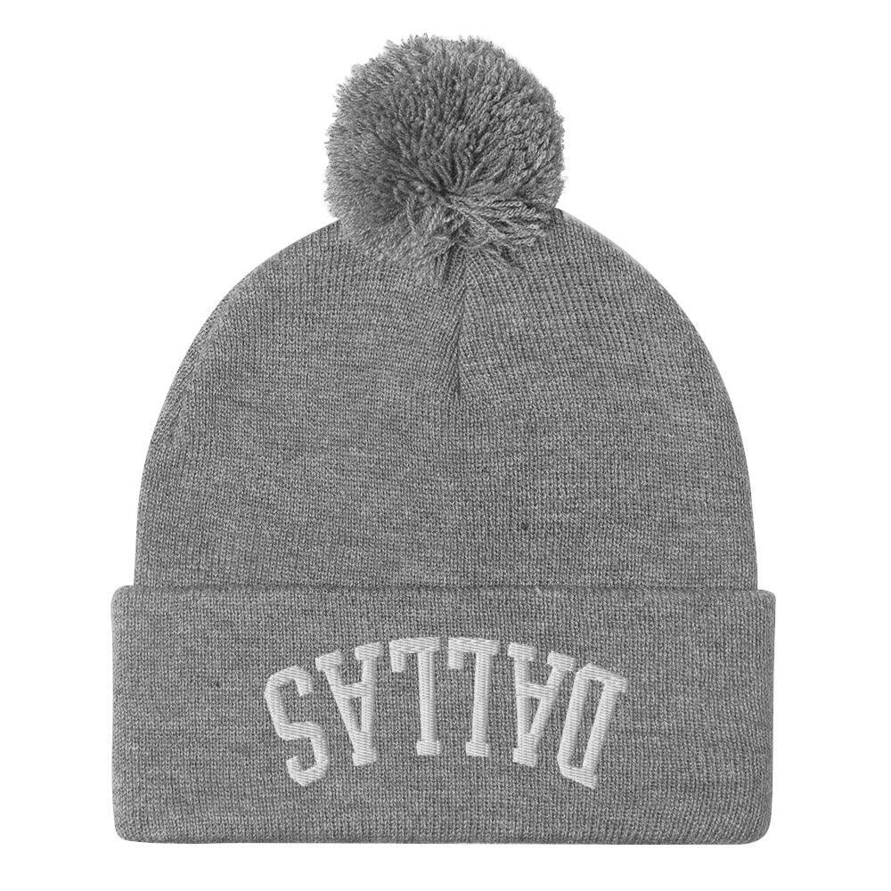 Upside Down Dallas Embroidered Knit Pom Pom Beanie Heather Grey Beanies Capital Crowns Dallas TX