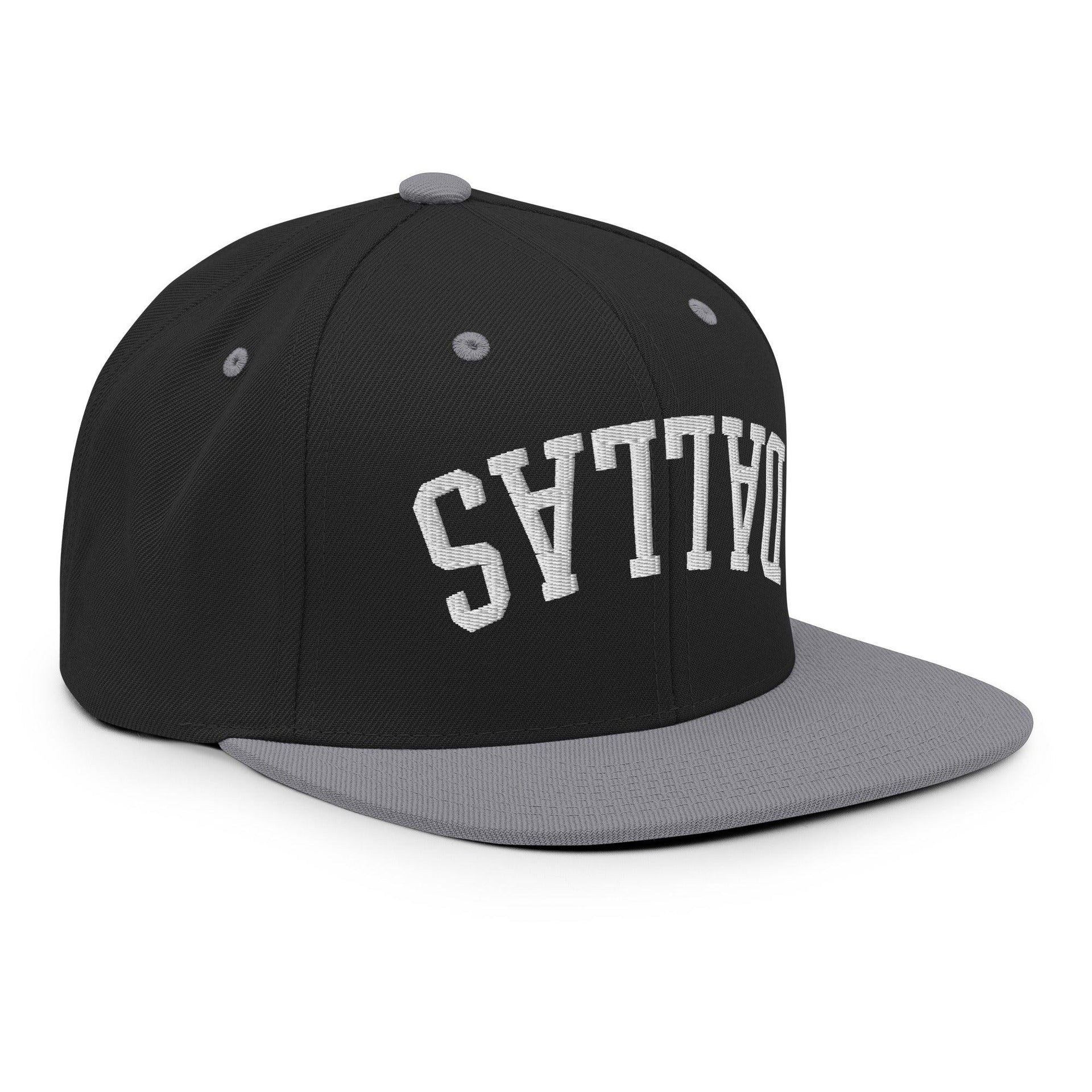 Upside Down Dallas Varsity Letterman Flat Bill Brim Snapback Hat Capital Crowns Dallas Snapback Hats TX