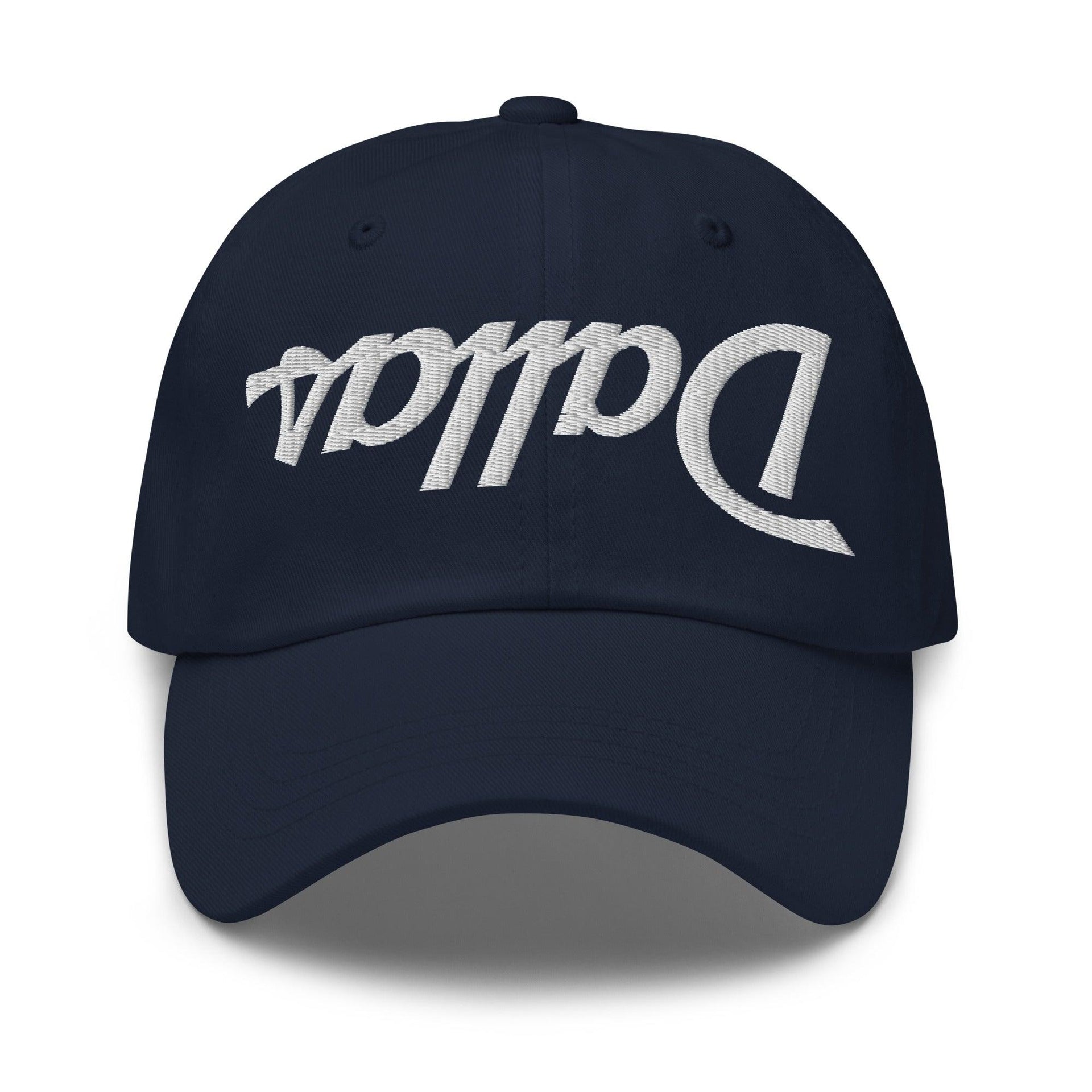 Upside Down Dallas Vintage Sports Script Embroidered Dad Hat Navy Capital Crowns Dad Hats Dallas TX