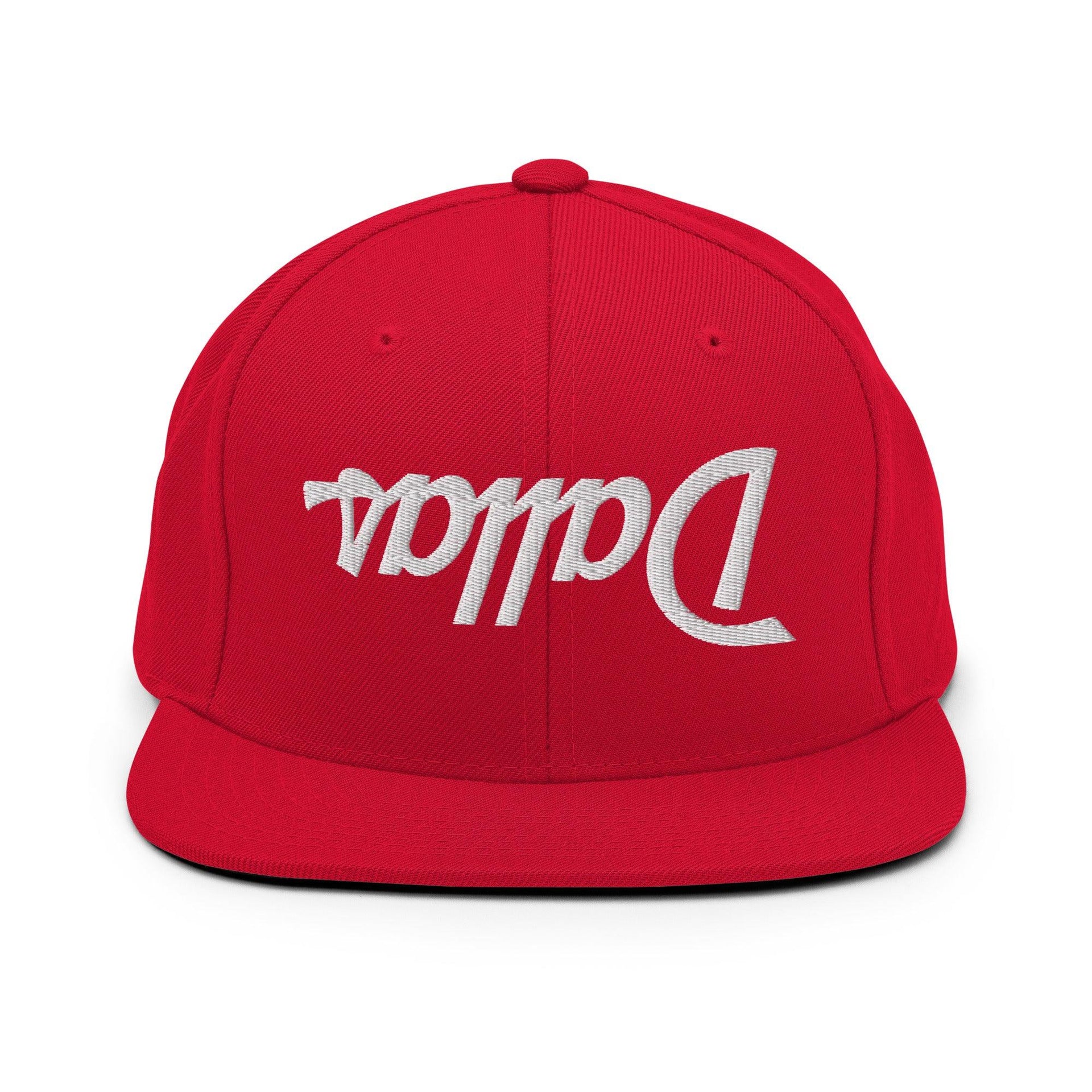 Upside Down Dallas Vintage Sports Script Flat Bill Brim Snapback Hat Red Capital Crowns Dallas Snapback Hats TX