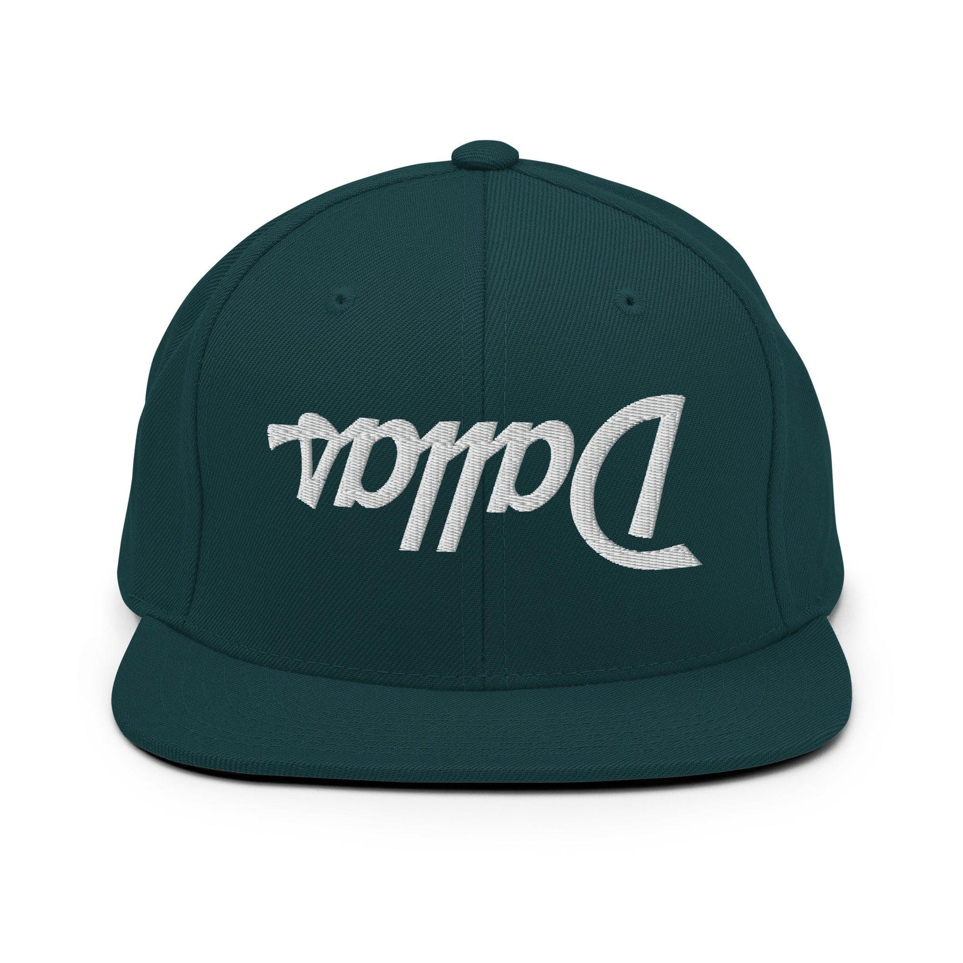 Upside Down Dallas Vintage Sports Script Flat Bill Brim Snapback Hat Spruce Capital Crowns Dallas Snapback Hats TX