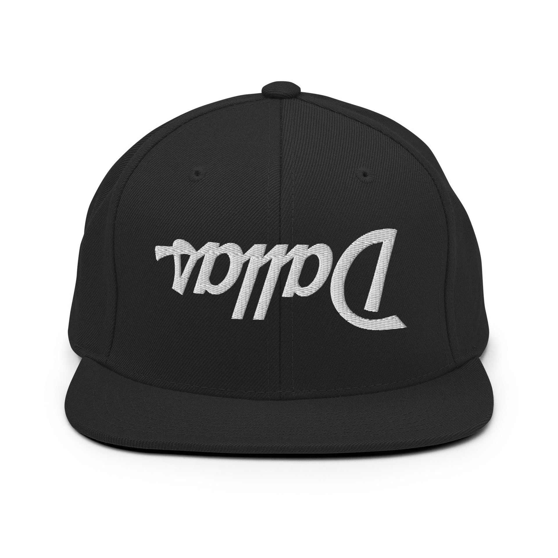Upside Down Dallas Vintage Sports Script Flat Bill Brim Snapback Hat Black Capital Crowns Dallas Snapback Hats TX