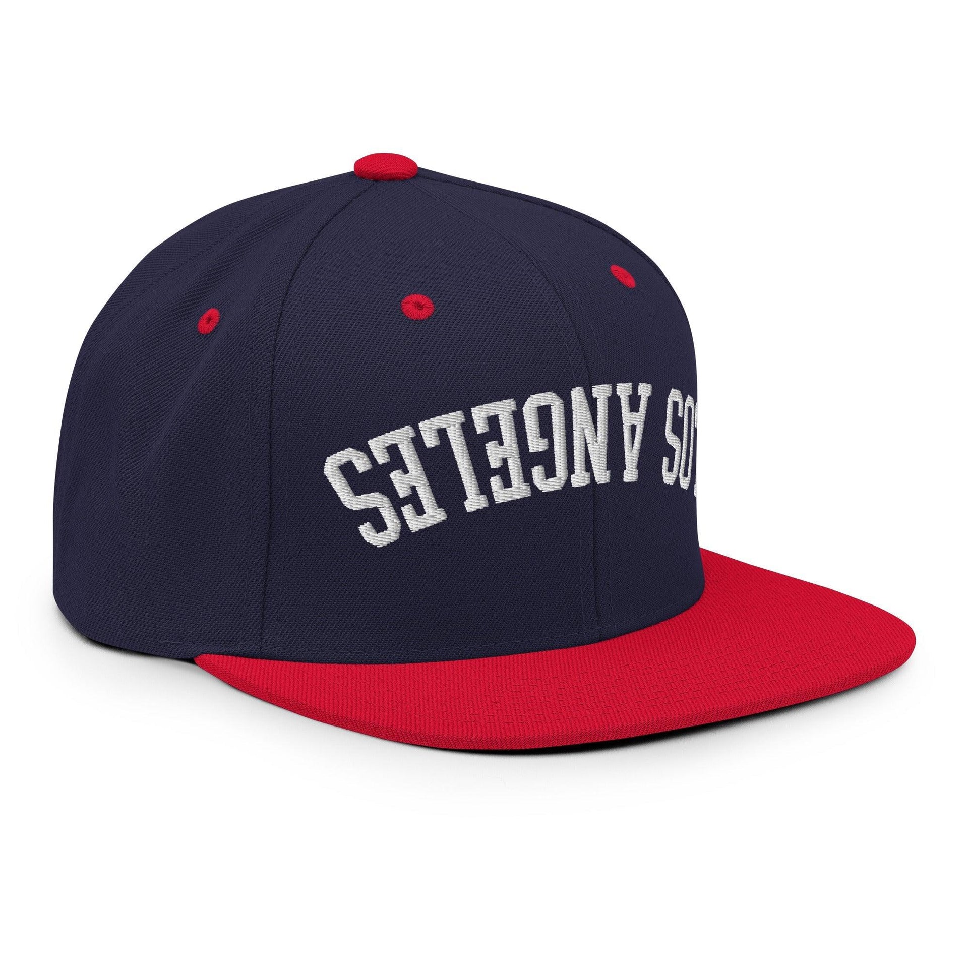 Upside Down LA Los Angeles Varsity Letterman Flat Bill Brim Snapback Hat CA Capital Crowns Los Angeles Snapback Hats