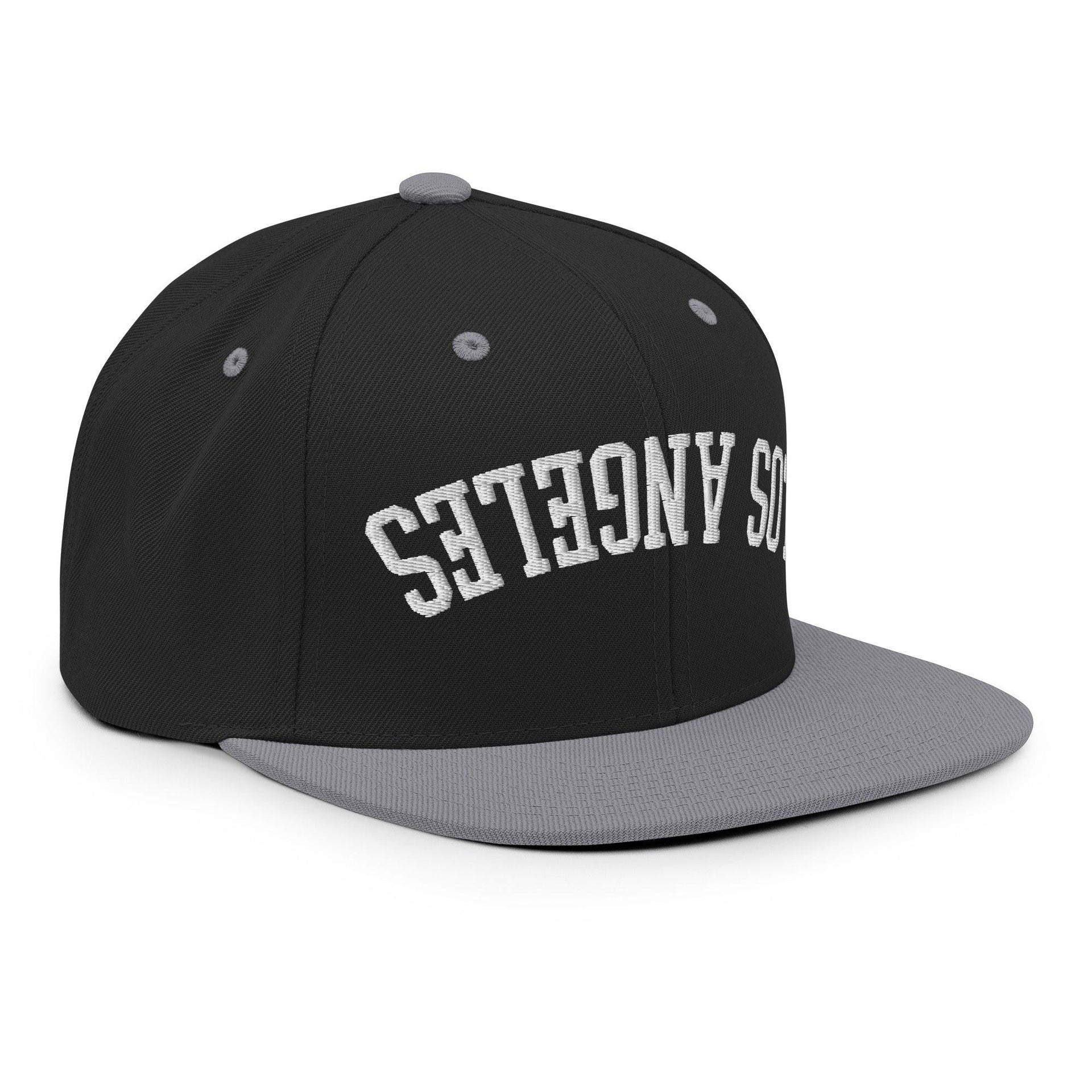 Upside Down LA Los Angeles Varsity Letterman Flat Bill Brim Snapback Hat CA Capital Crowns Los Angeles Snapback Hats