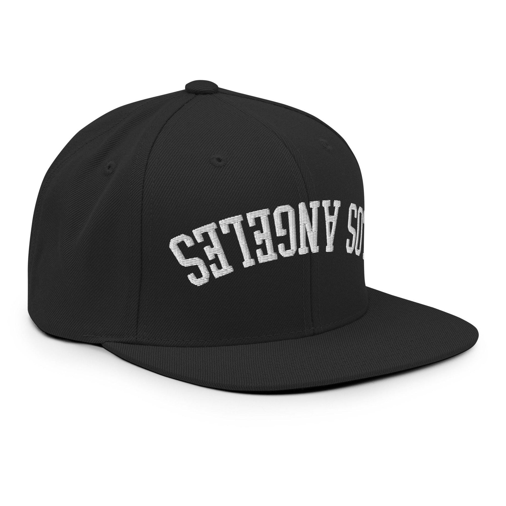 Upside Down LA Los Angeles Varsity Letterman Flat Bill Brim Snapback Hat CA Capital Crowns Los Angeles Snapback Hats