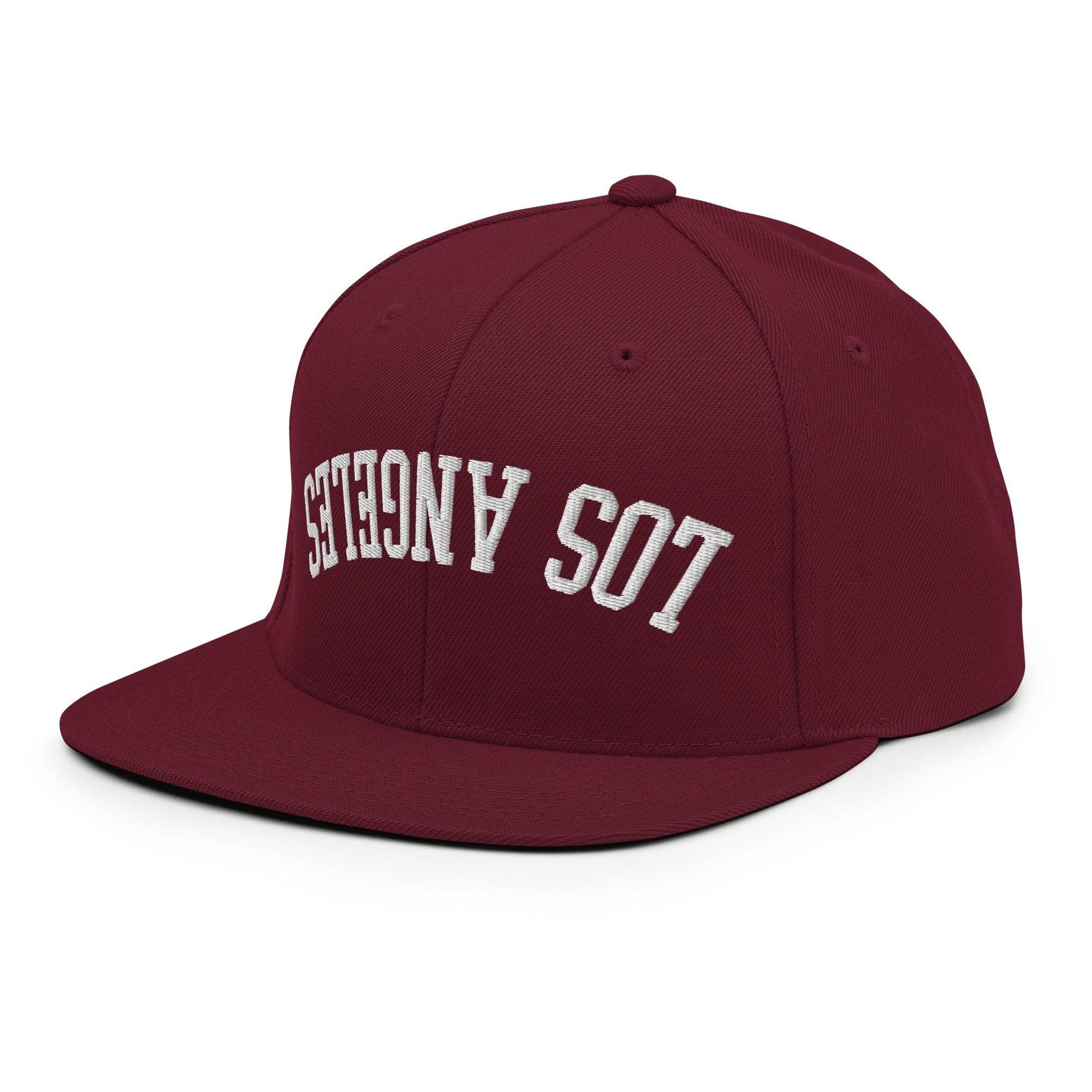 Upside Down LA Los Angeles Varsity Letterman Flat Bill Brim Snapback Hat CA Capital Crowns Los Angeles Snapback Hats
