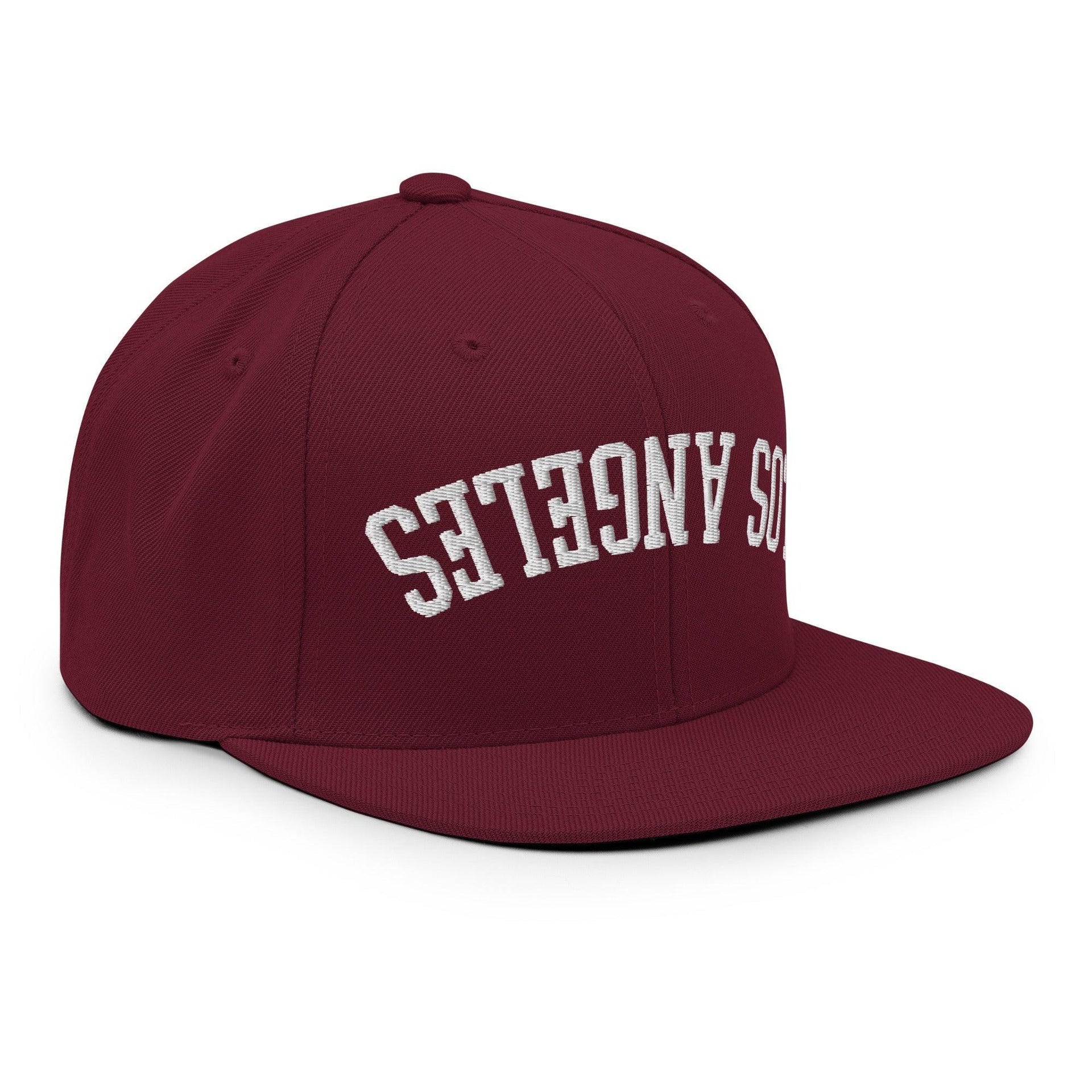Upside Down LA Los Angeles Varsity Letterman Flat Bill Brim Snapback Hat CA Capital Crowns Los Angeles Snapback Hats