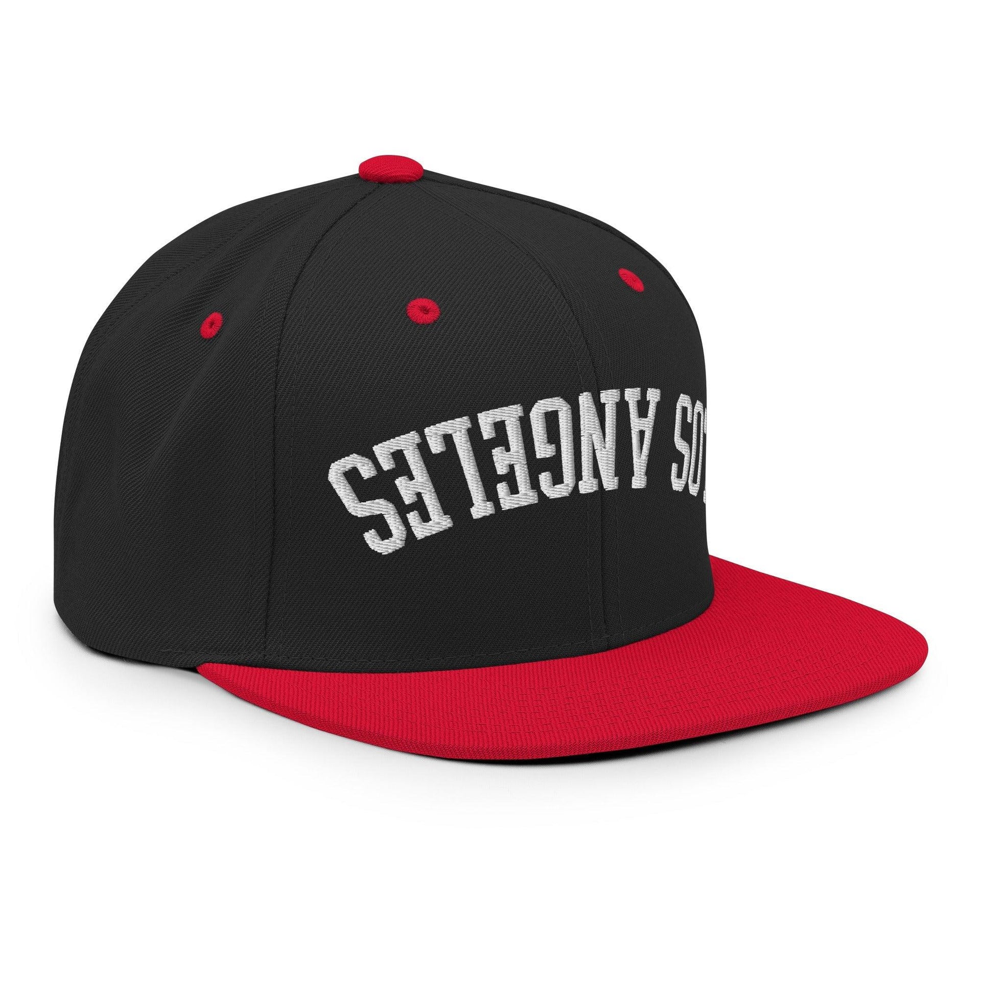 Upside Down LA Los Angeles Varsity Letterman Flat Bill Brim Snapback Hat CA Capital Crowns Los Angeles Snapback Hats