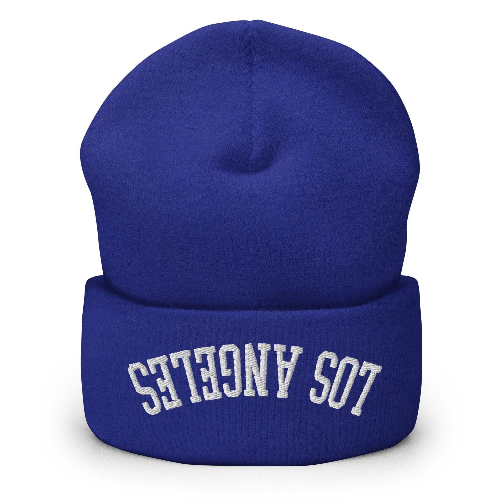 Upside Down Los Angeles LA Embroidered Knit Cuffed Beanie Royal Beanies CA Capital Crowns Los Angeles