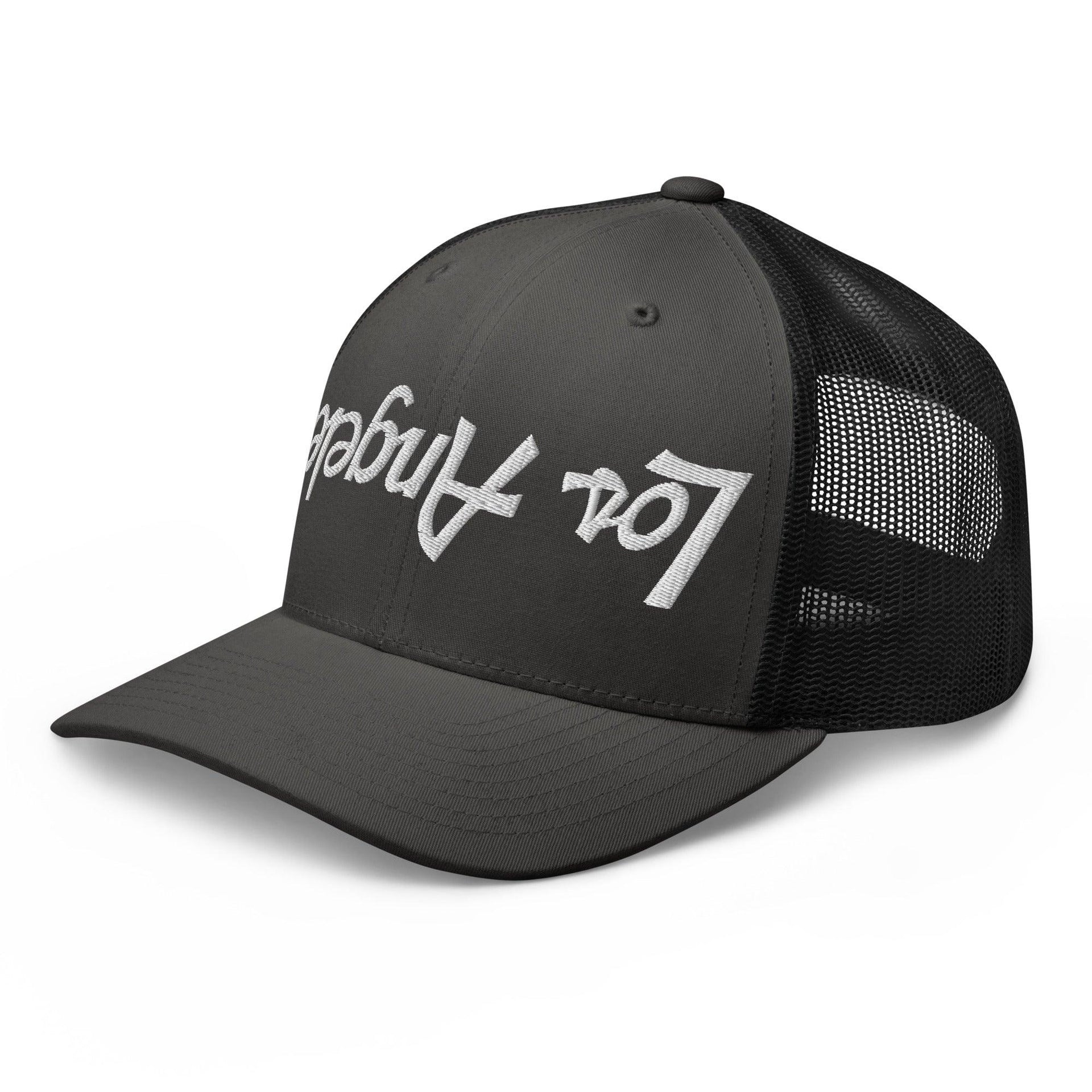 Upside Down Los Angeles LA Vintage Sports Script Embroidered Mesh Trucker Hat CA Capital Crowns Los Angeles Trucker Hats
