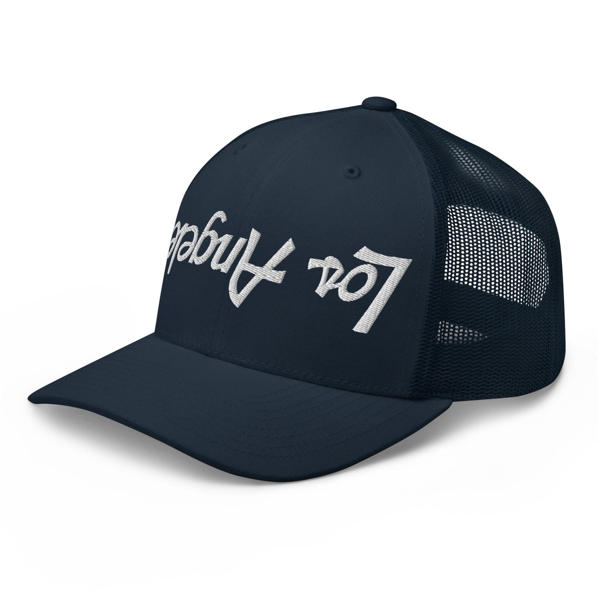 Upside Down Los Angeles LA Vintage Sports Script Embroidered Mesh Trucker Hat CA Capital Crowns Los Angeles Trucker Hats