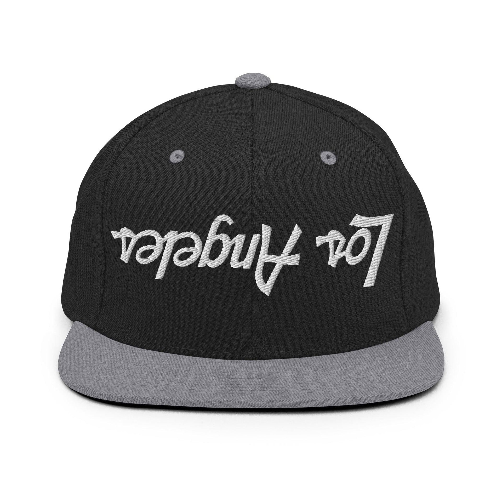 Upside Down Los Angeles LA Vintage Sports Script Flat Bill Brim Snapback Hat Black Silver CA Capital Crowns Los Angeles Snapback Hats