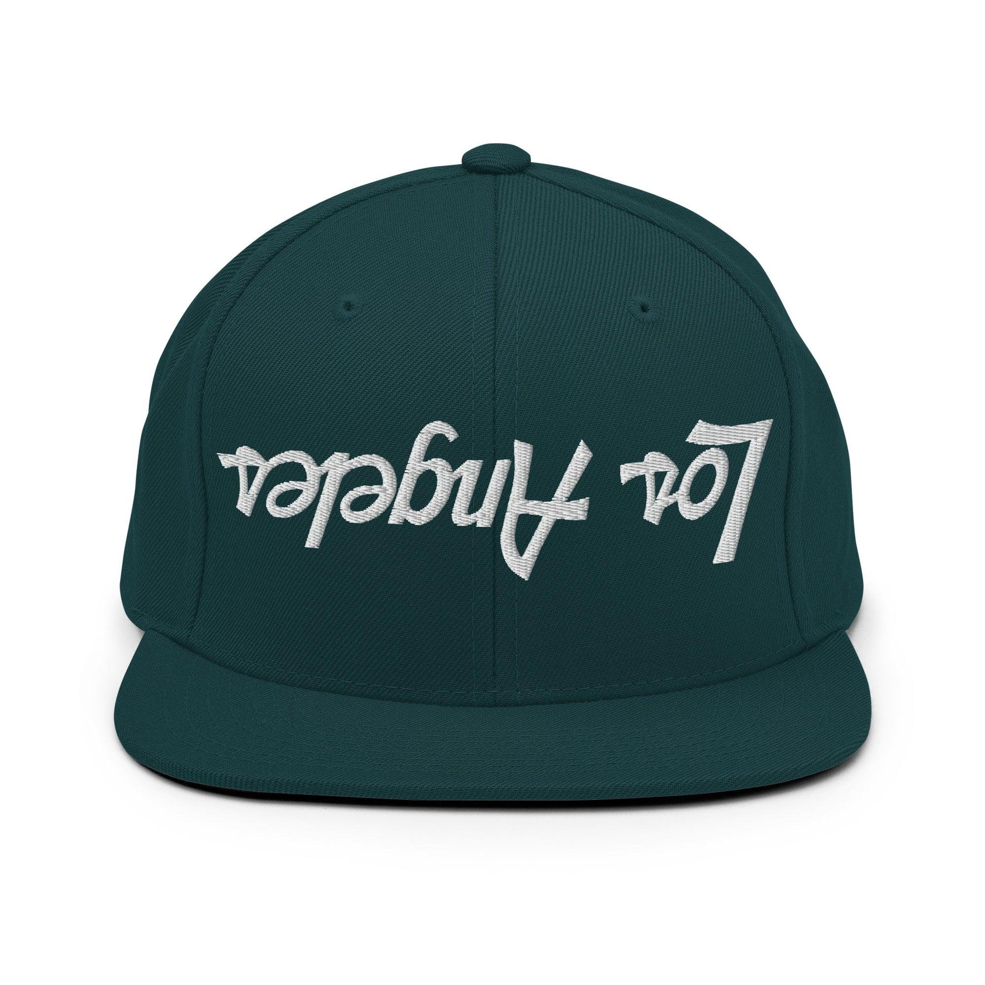 Upside Down Los Angeles LA Vintage Sports Script Flat Bill Brim Snapback Hat Spruce CA Capital Crowns Los Angeles Snapback Hats