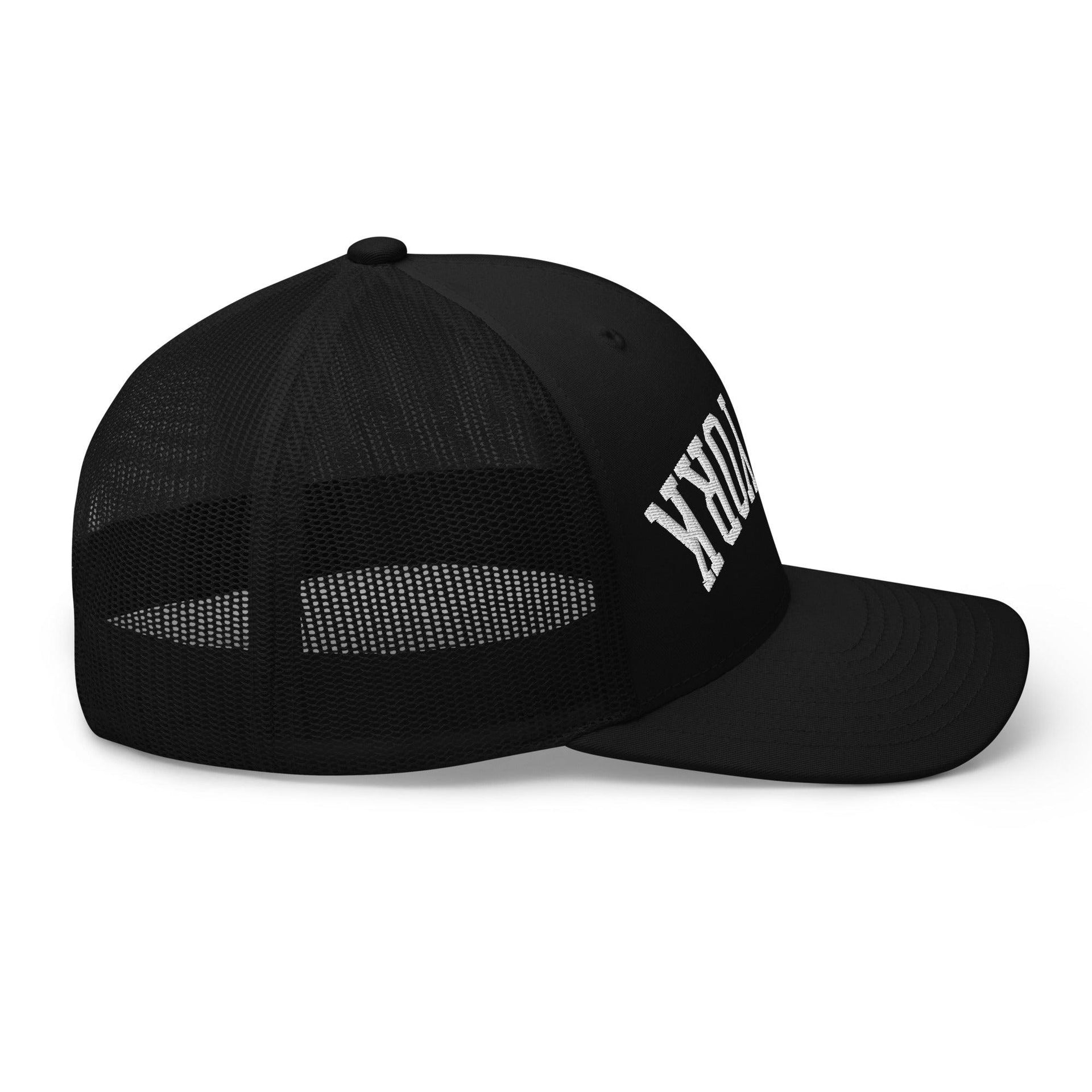 Upside Down New York Varsity Letterman Embroidered Mesh Trucker Hat Capital Crowns New York City NY NYC Trucker Hats