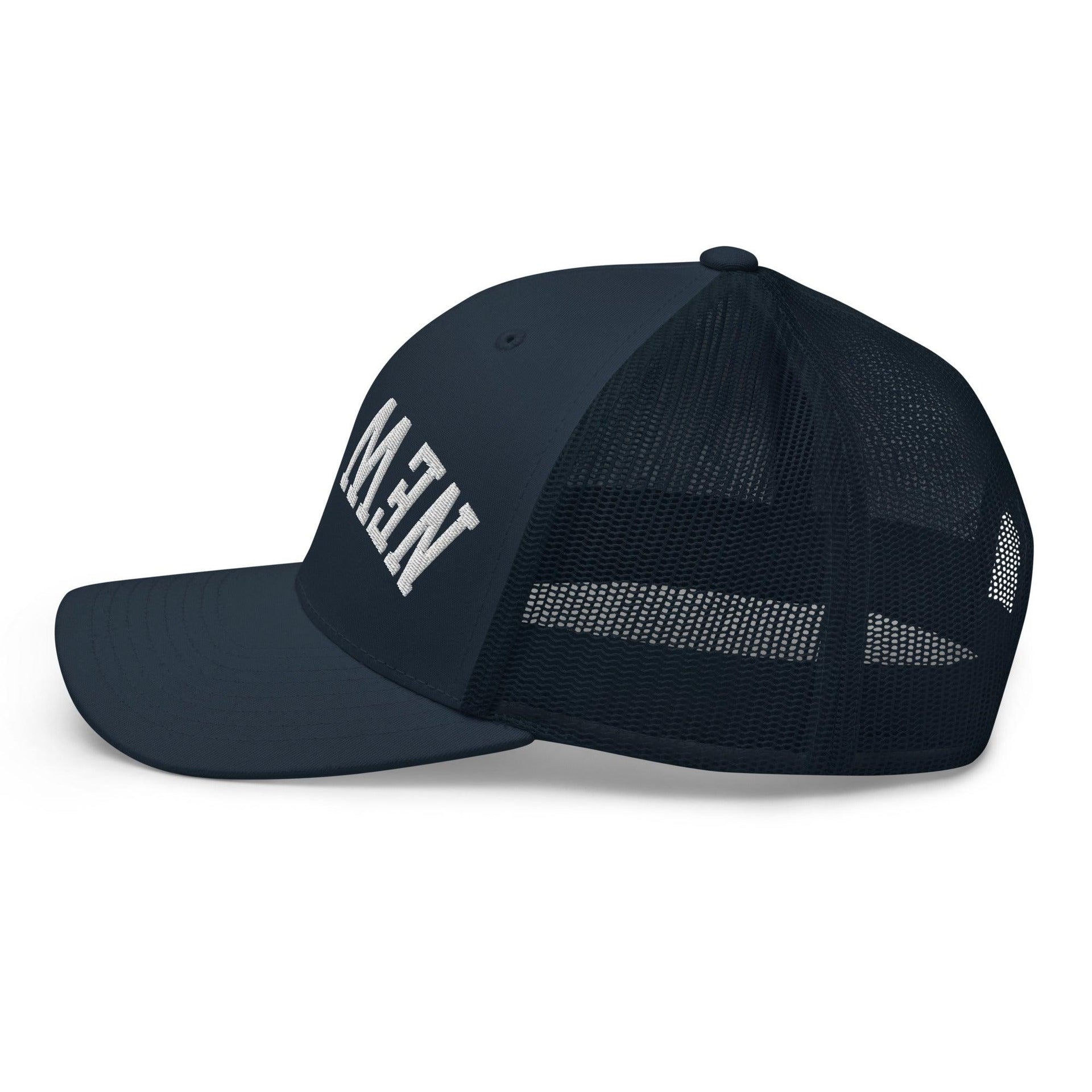 Upside Down New York Varsity Letterman Embroidered Mesh Trucker Hat Capital Crowns New York City NY NYC Trucker Hats