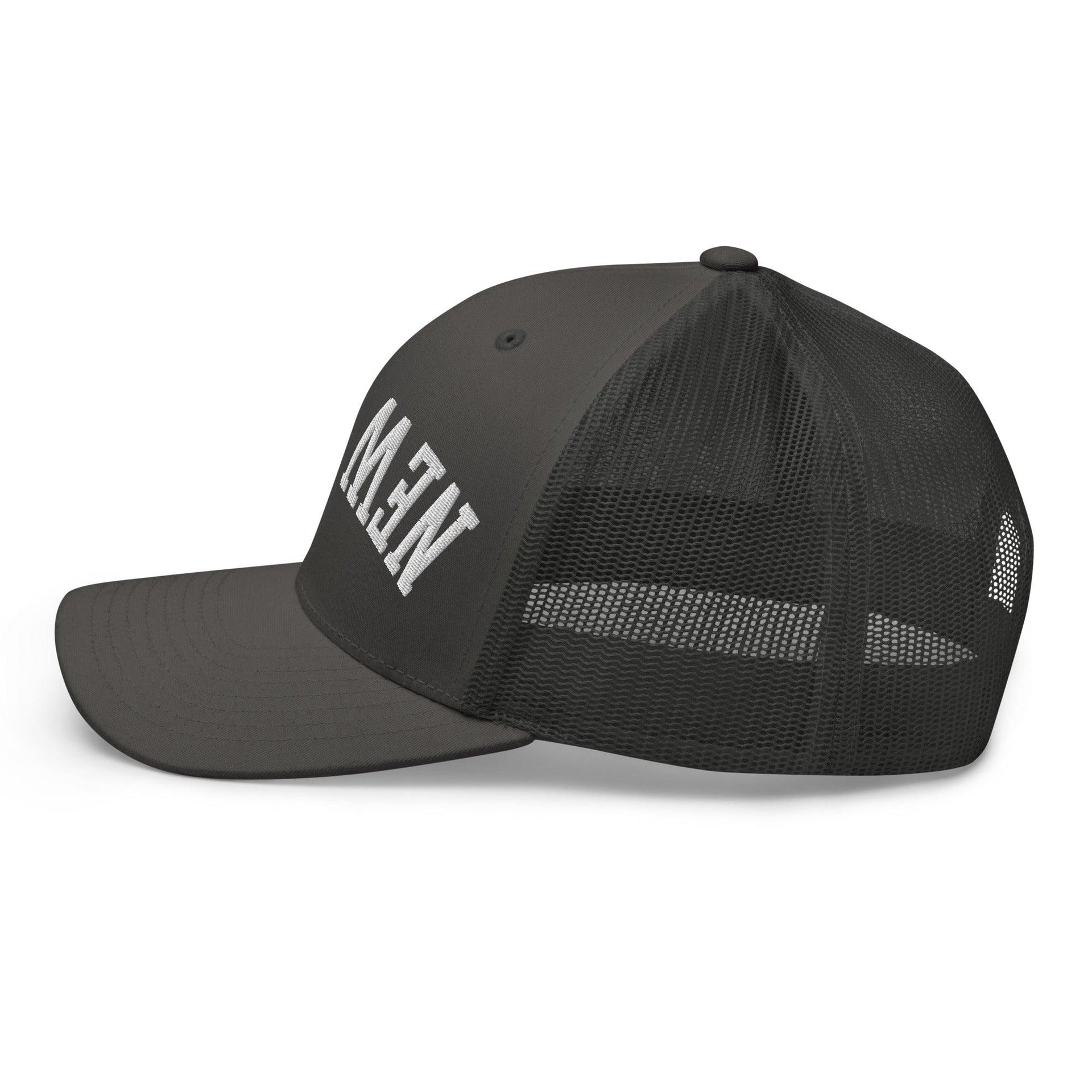 Upside Down New York Varsity Letterman Embroidered Mesh Trucker Hat Capital Crowns New York City NY NYC Trucker Hats