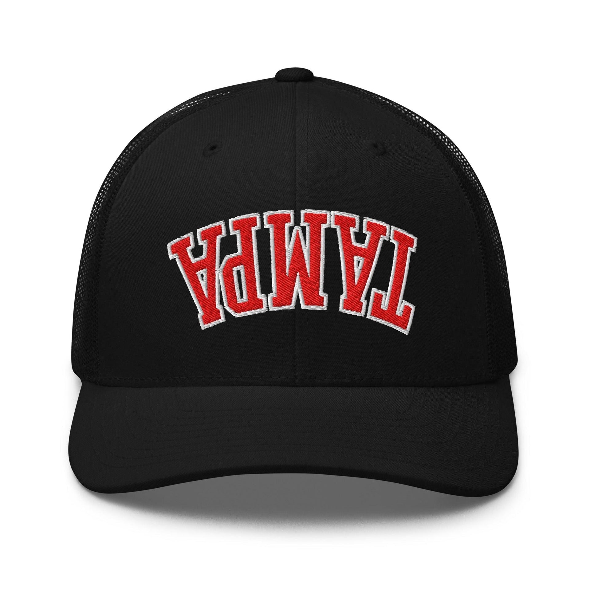 Upside Down Tampa Football Embroidered Mesh Trucker Hat Black Capital Crowns FL Football Tampa Trucker Hats