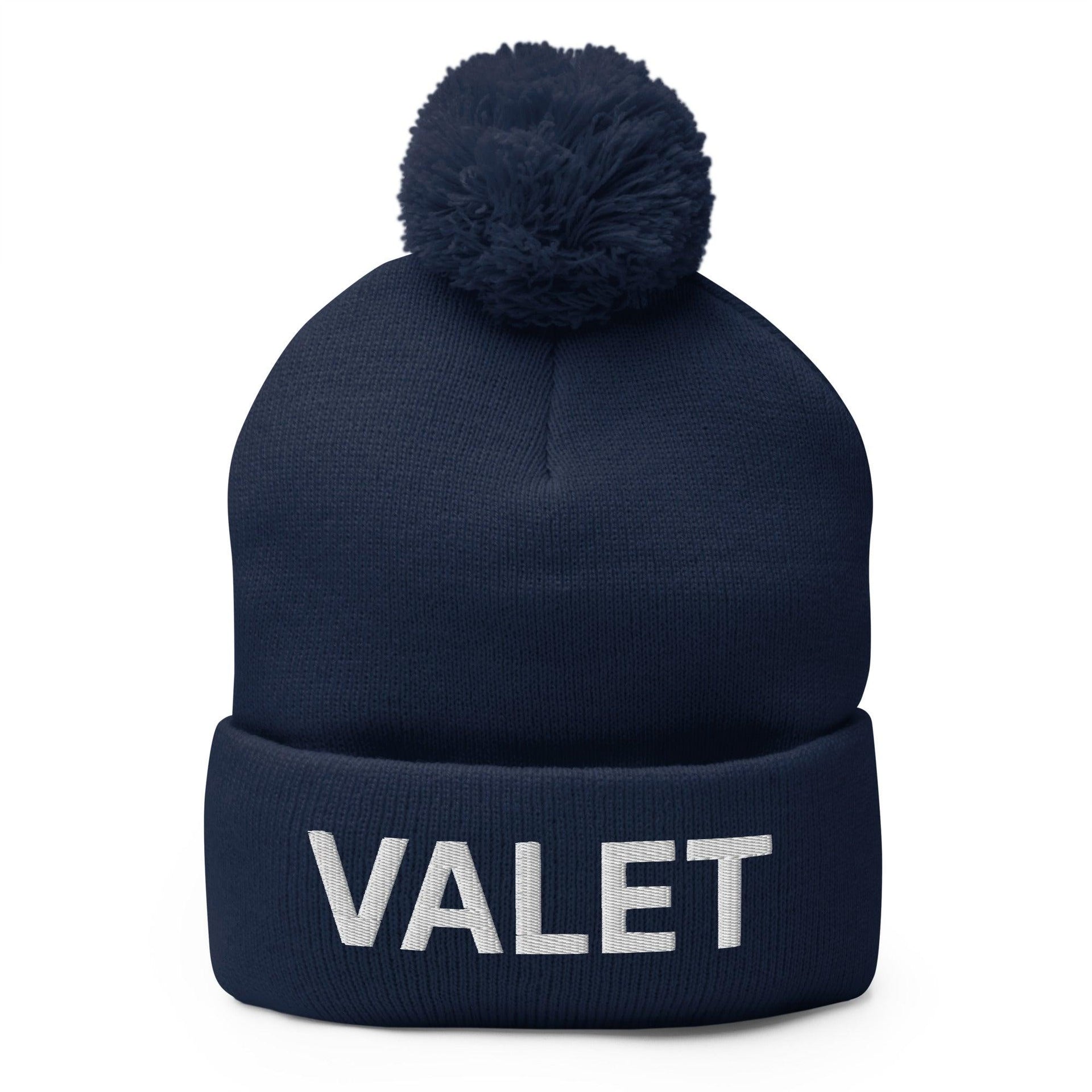 Valet Uniform Embroidered Knit Pom Pom Beanie Navy Beanies Capital Crowns Work
