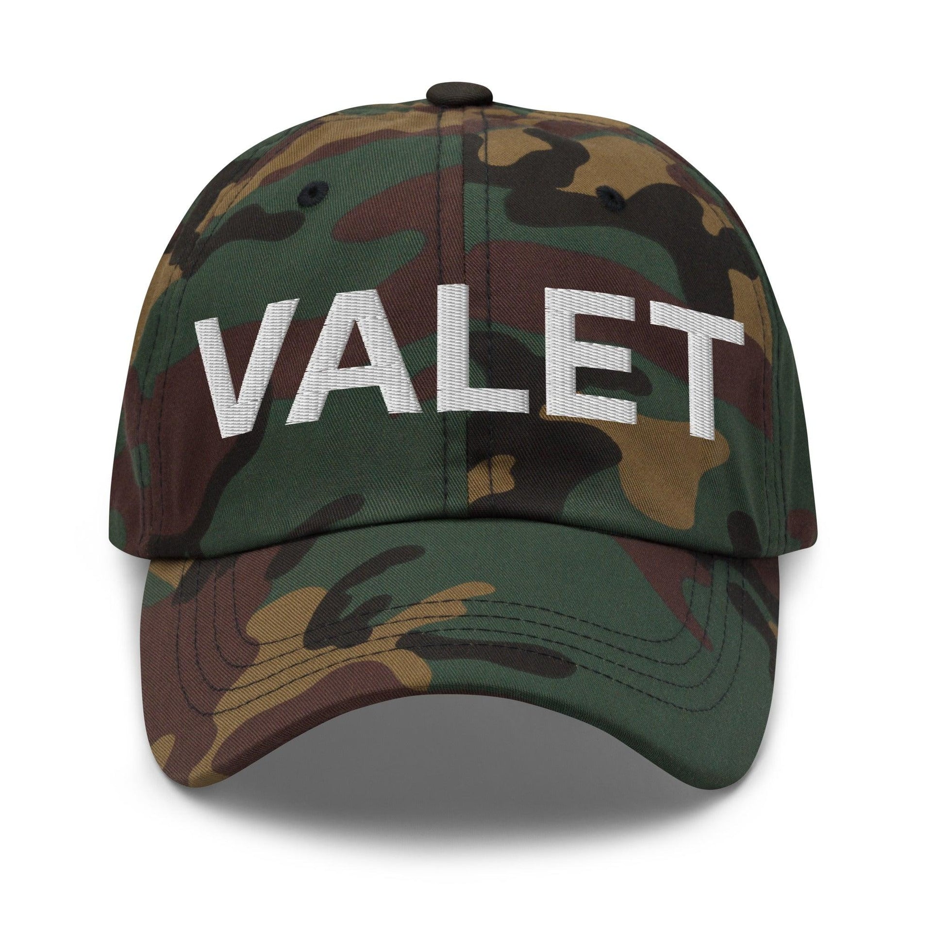 Valet Uniform Work Embroidered Dad Hat Green Camo Capital Crowns Dad Hats Work