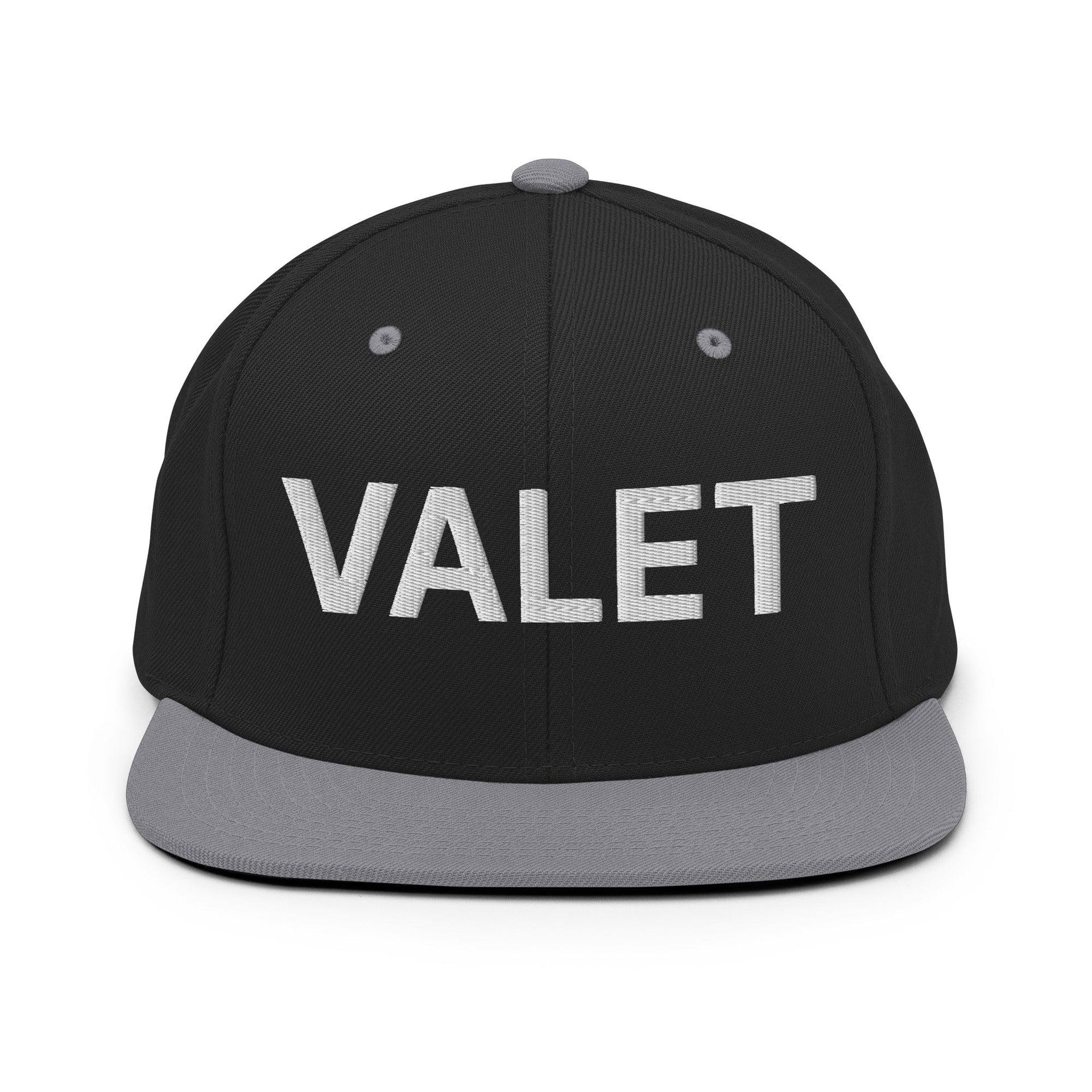 Valet Uniform Work Embroidered Flat Bill Brim Snapback Hat Black Silver Capital Crowns Snapback Hats Work