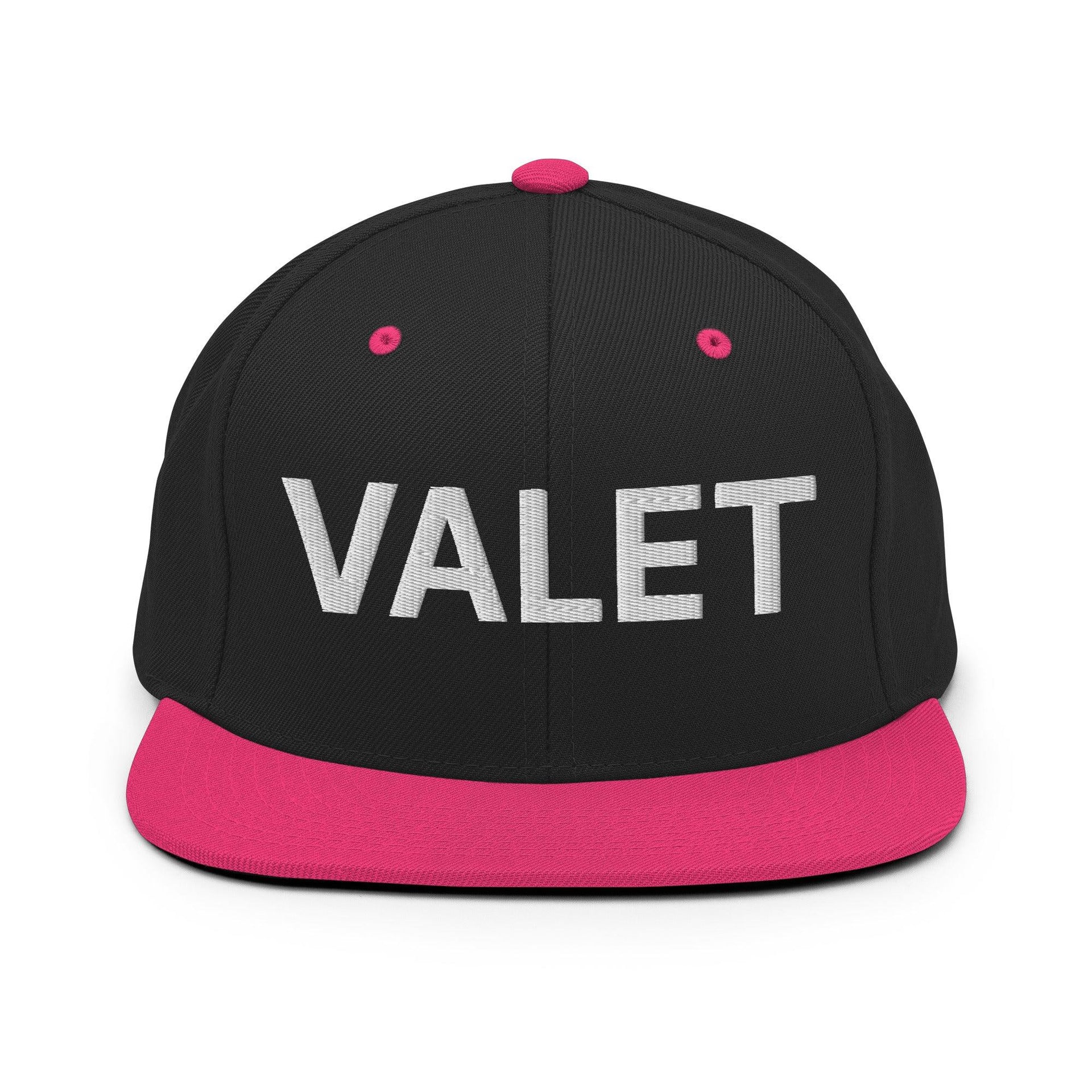 Valet Uniform Work Embroidered Flat Bill Brim Snapback Hat Black Neon Pink Capital Crowns Snapback Hats Work
