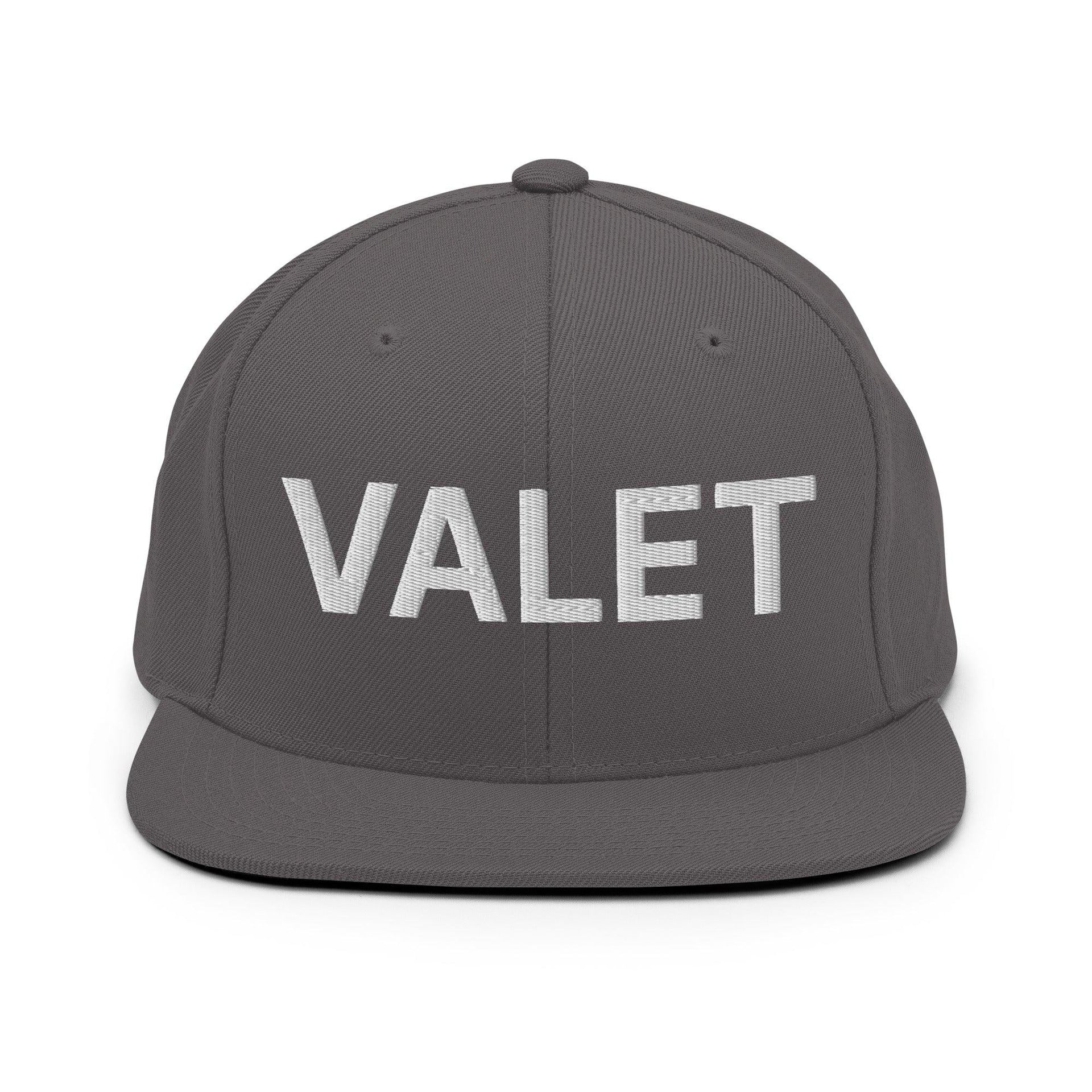 Valet Uniform Work Embroidered Flat Bill Brim Snapback Hat Dark Grey Capital Crowns Snapback Hats Work