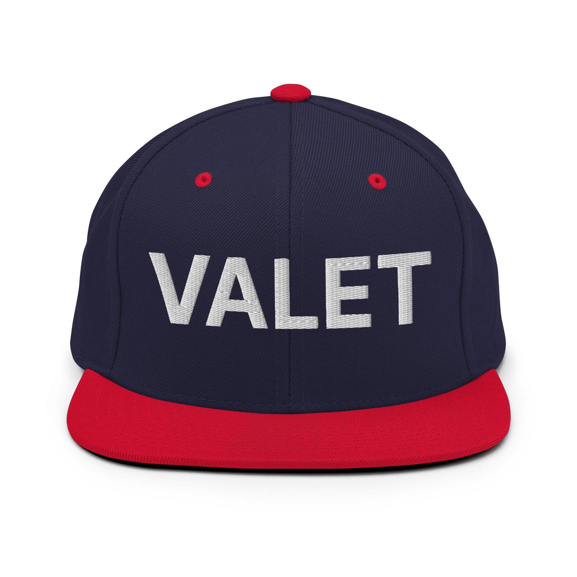 Valet Uniform Work Embroidered Flat Bill Brim Snapback Hat Navy Red Capital Crowns Snapback Hats Work