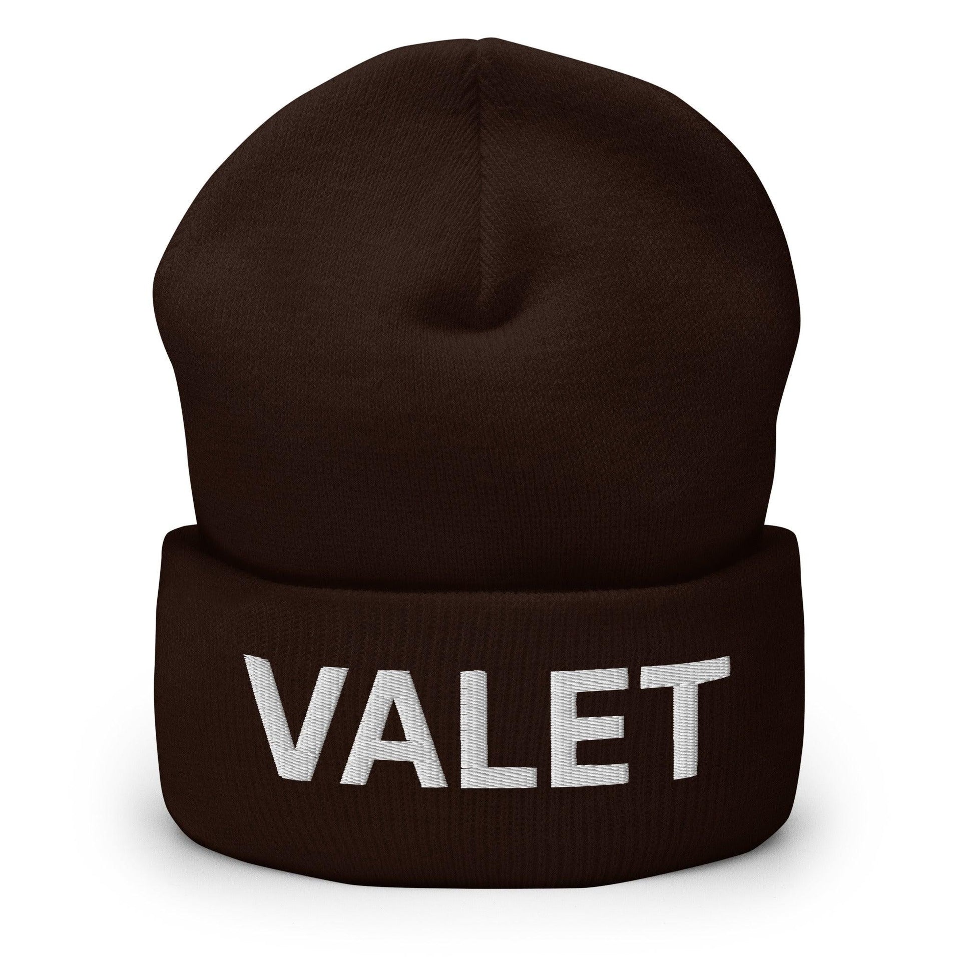 Valet Uniform Work Embroidered Knit Cuffed Beanie Brown Beanies Capital Crowns Work