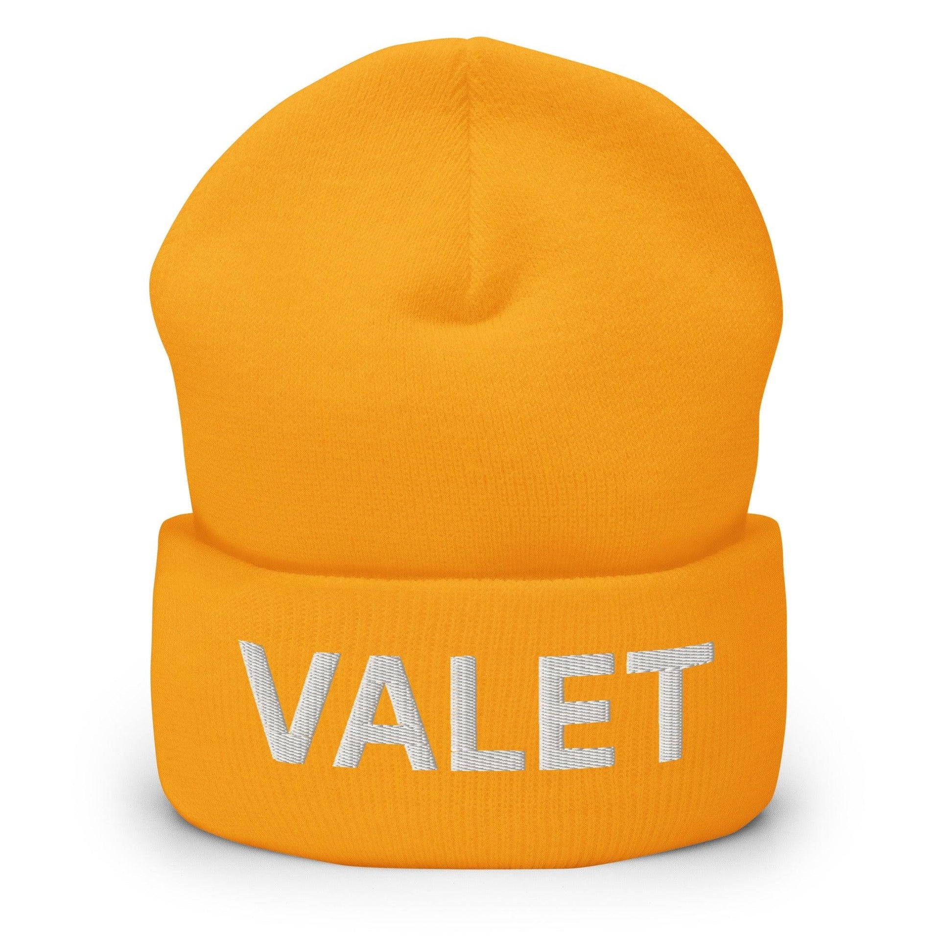 Valet Uniform Work Embroidered Knit Cuffed Beanie Gold Beanies Capital Crowns Work