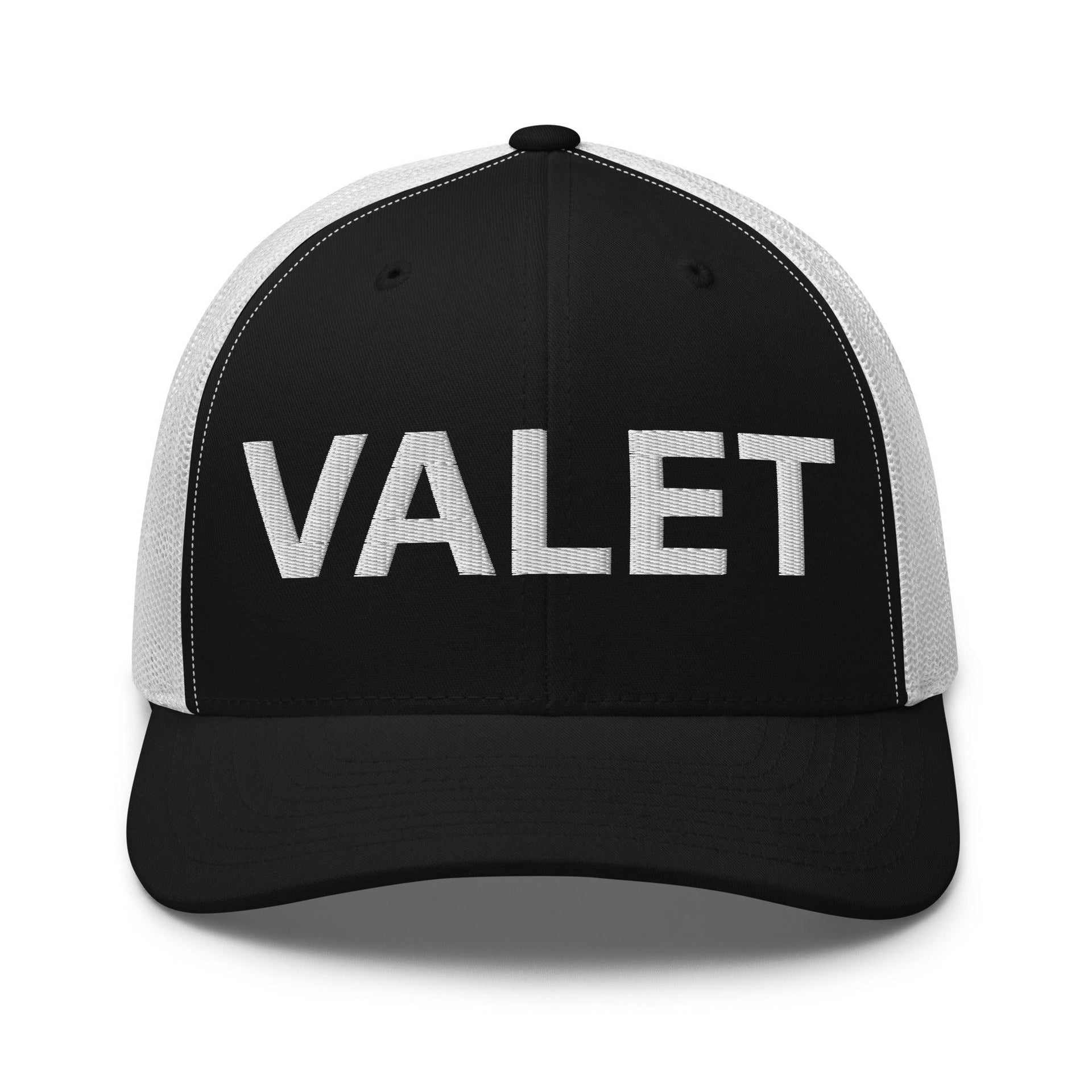 Valet Work Block Embroidered Mesh Trucker Hat Black White Capital Crowns Trucker Hats Work