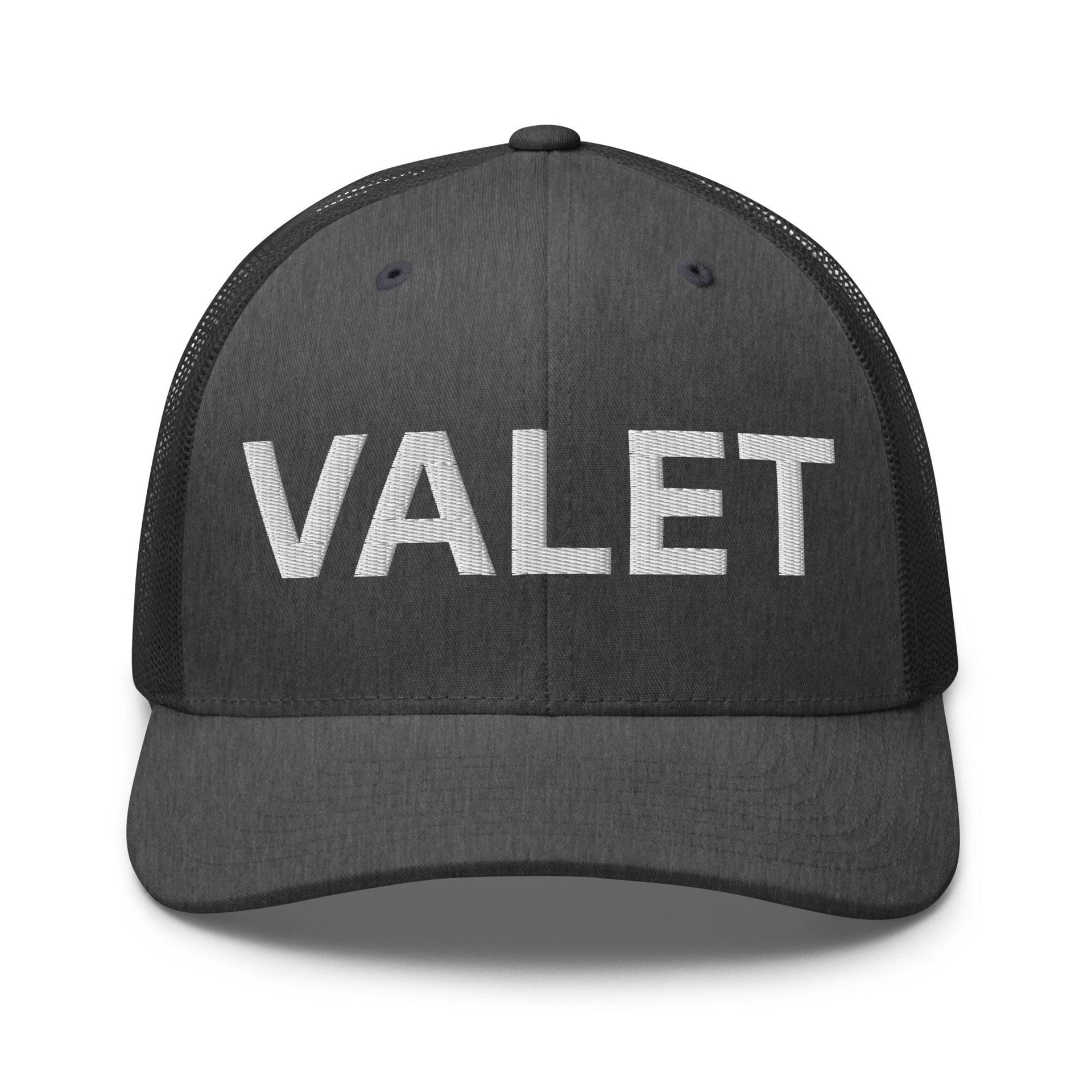 Valet Work Block Embroidered Mesh Trucker Hat Dark Heather Gray Capital Crowns Trucker Hats Work