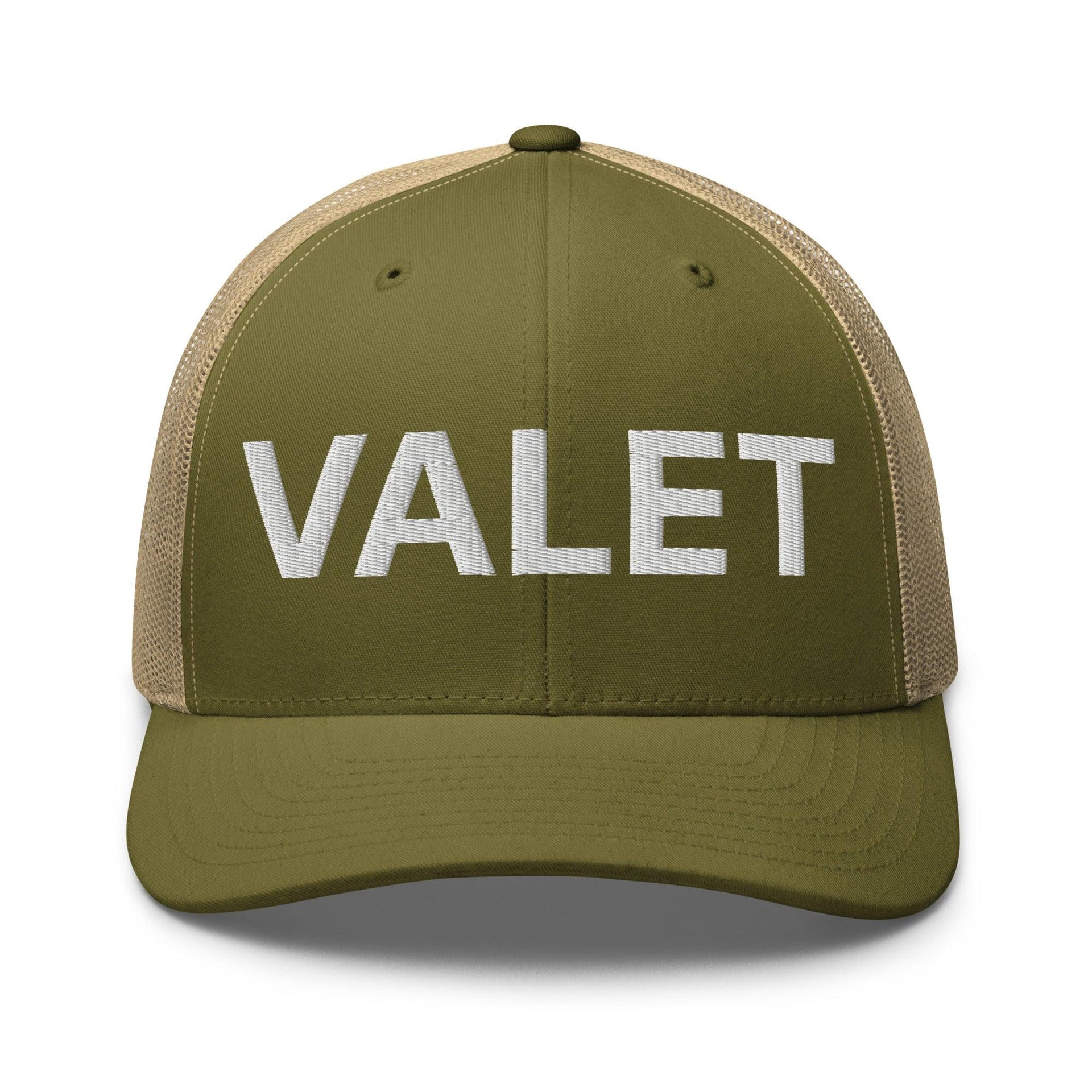 Valet Work Block Embroidered Mesh Trucker Hat Moss Khaki Capital Crowns Trucker Hats Work