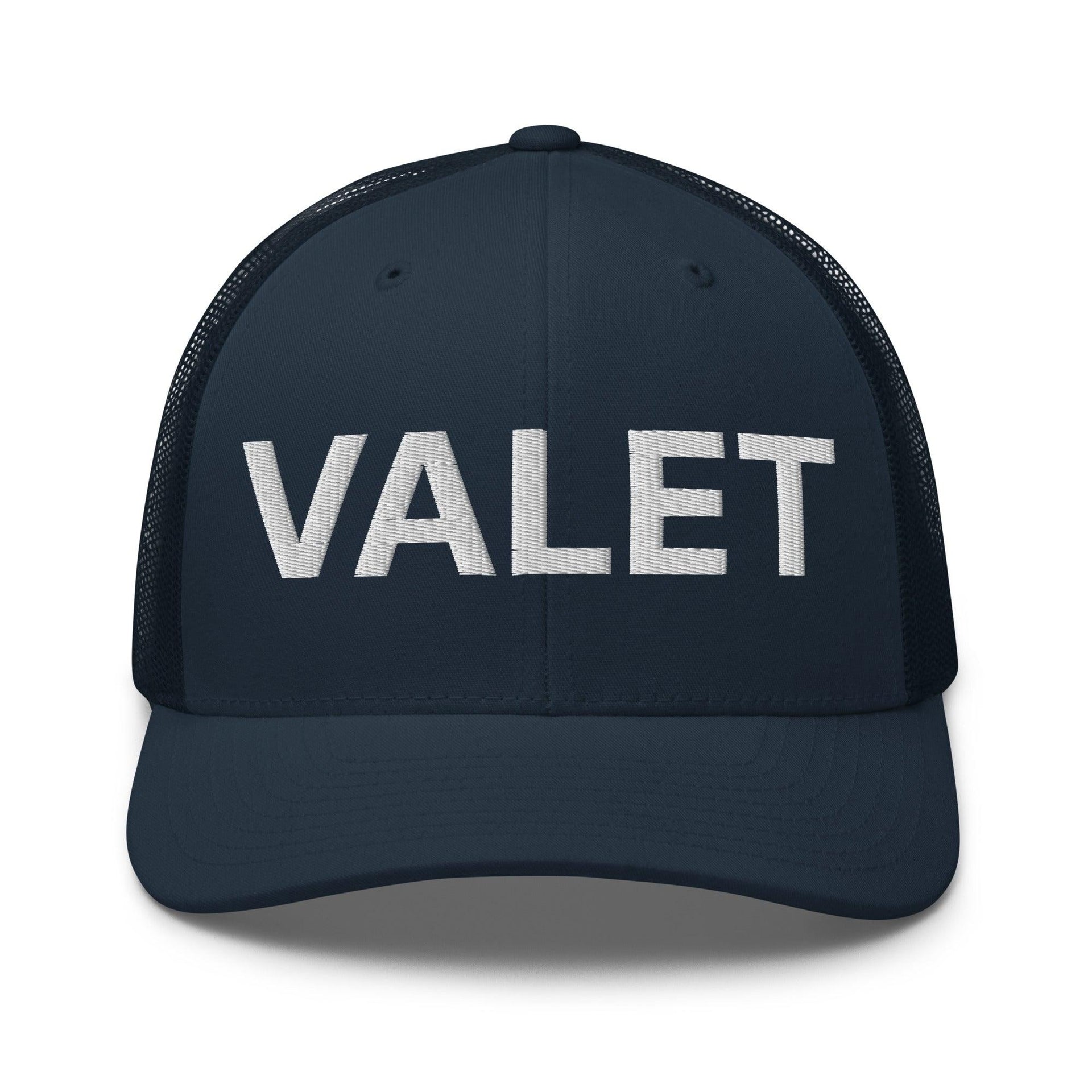 Valet Work Block Embroidered Mesh Trucker Hat Navy Capital Crowns Trucker Hats Work