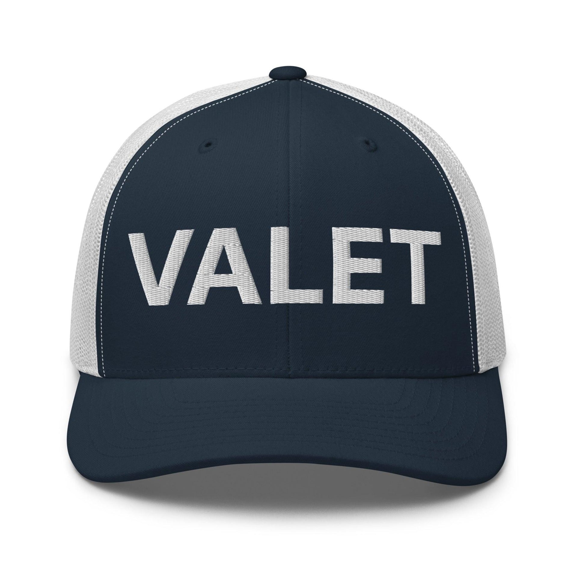 Valet Work Block Embroidered Mesh Trucker Hat Navy White Capital Crowns Trucker Hats Work