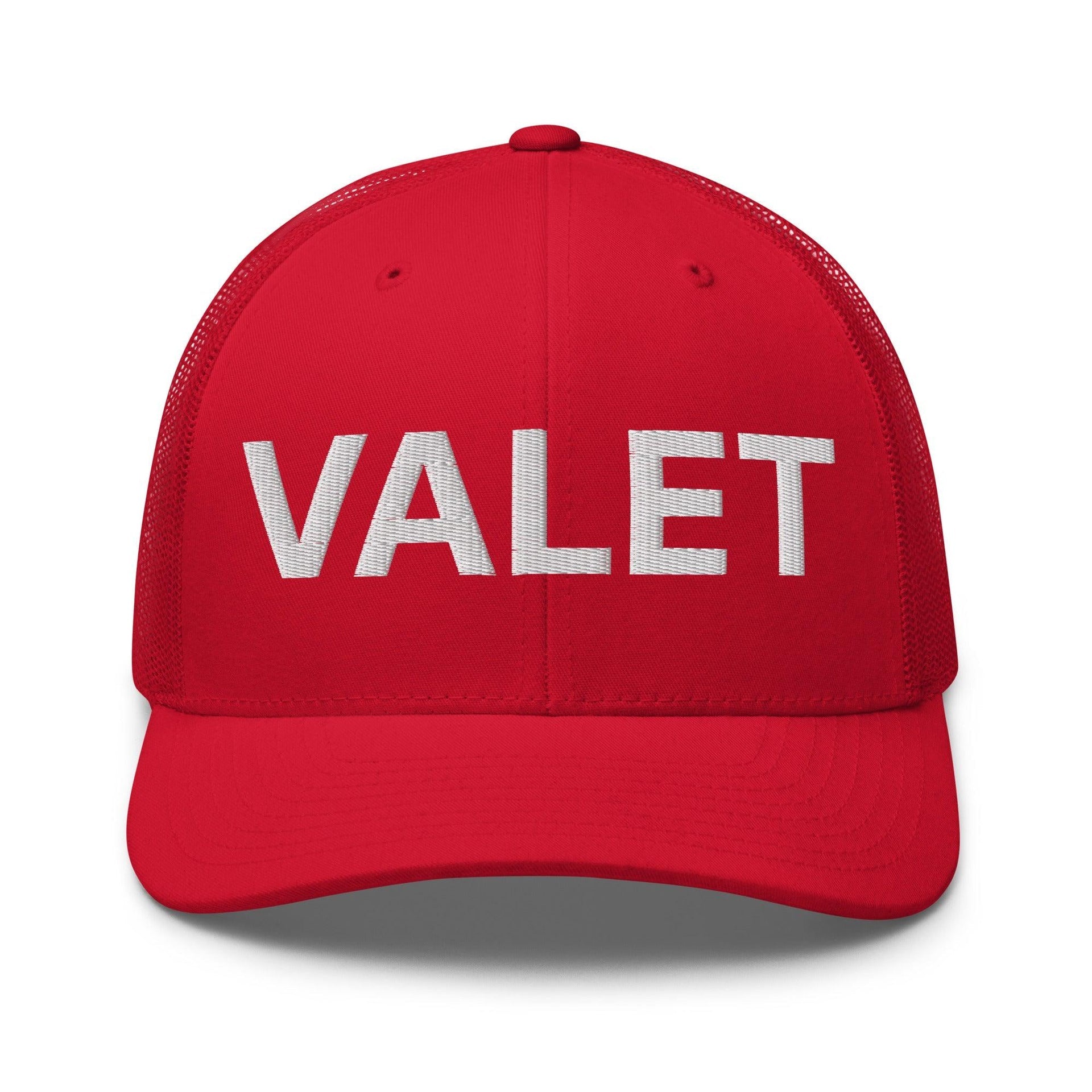 Valet Work Block Embroidered Mesh Trucker Hat Red Capital Crowns Trucker Hats Work