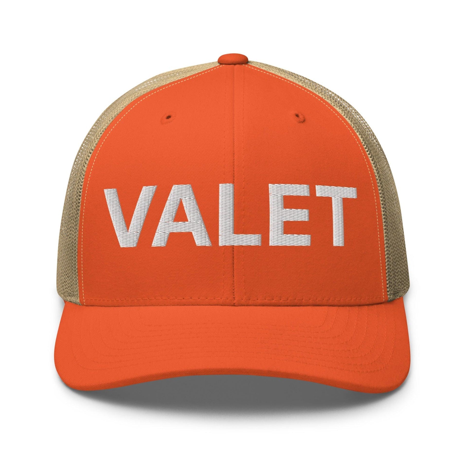Valet Work Block Embroidered Mesh Trucker Hat Rustic Orange Khaki Capital Crowns Trucker Hats Work
