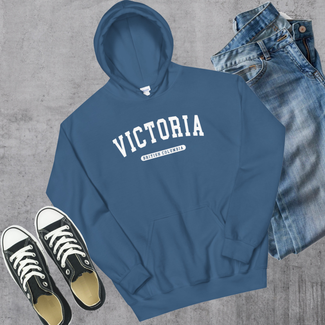 Victoria BC College Hoodie Indigo Blue Canadian City Apparel