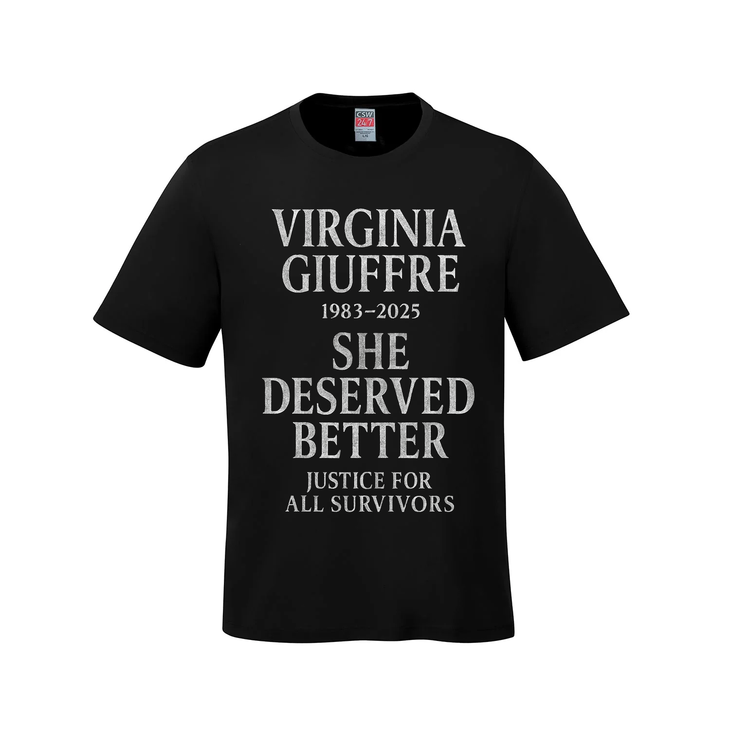 Virginia Giuffre – She Deserved Better Memorial T-Shirt Black Open Secrets