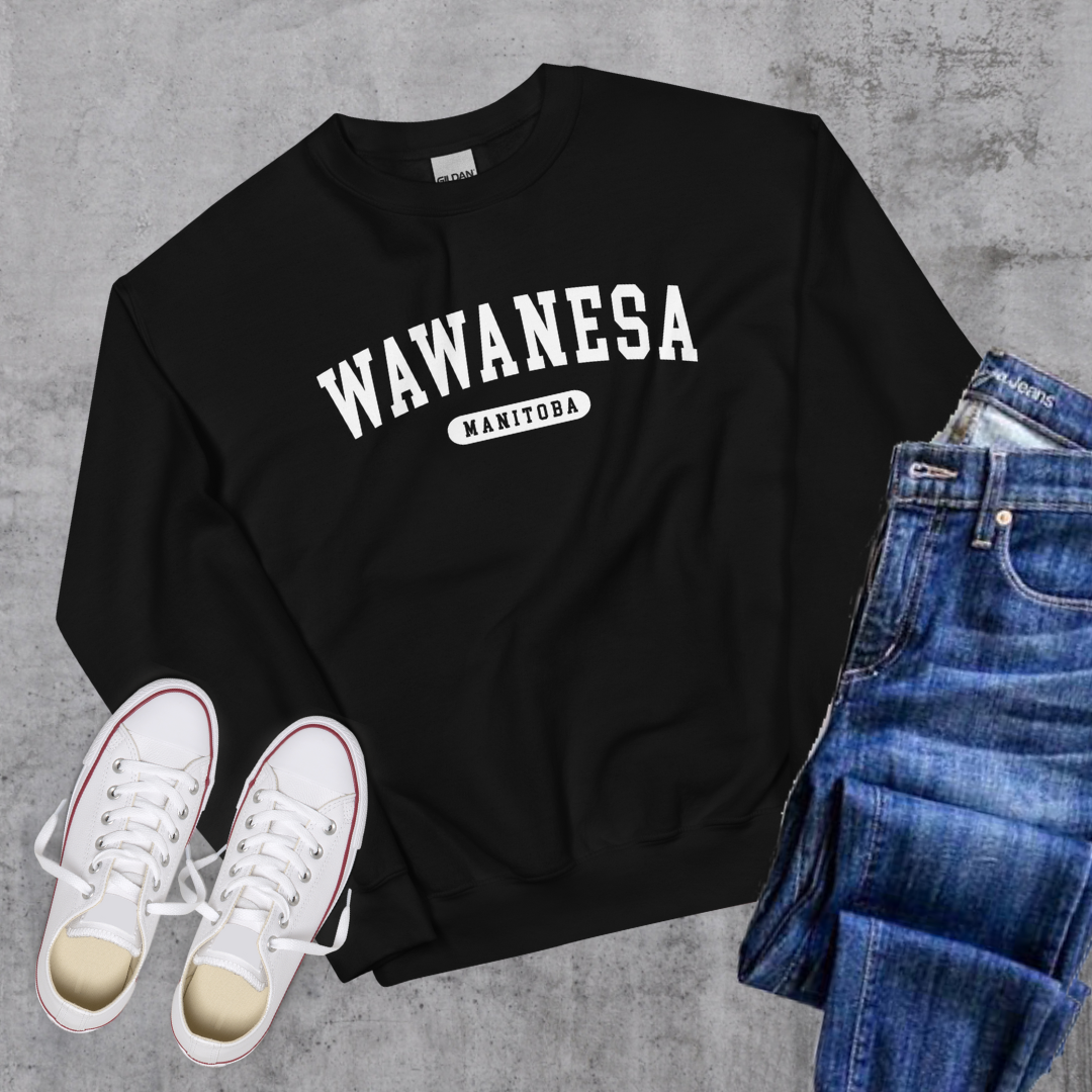 Wawanesa College Crewneck Black Canadian City Apparel