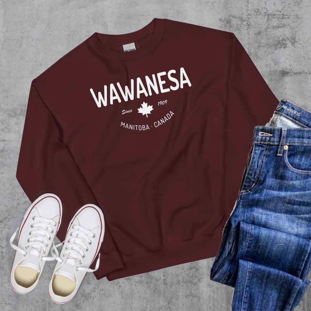 Wawanesa since 1909 Crewneck Maroon Canadian City Apparel