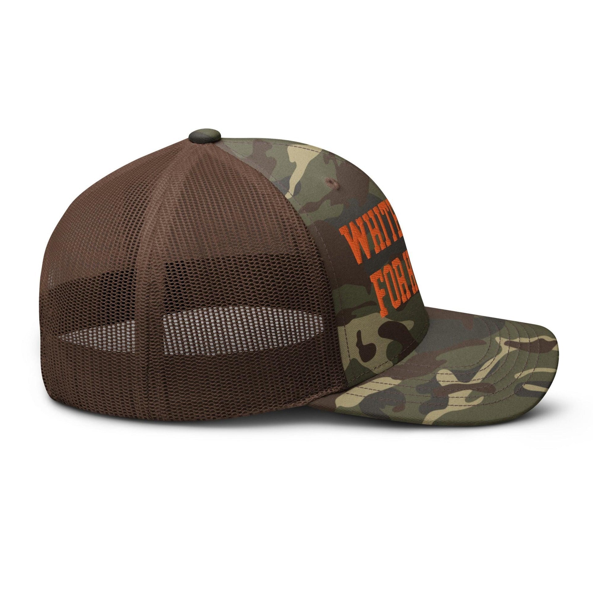 White Dudes For Harris Embroidered Camo Trucker Hat Orange Capital Crowns LADs Liberal Orange Camo Trucker Hats