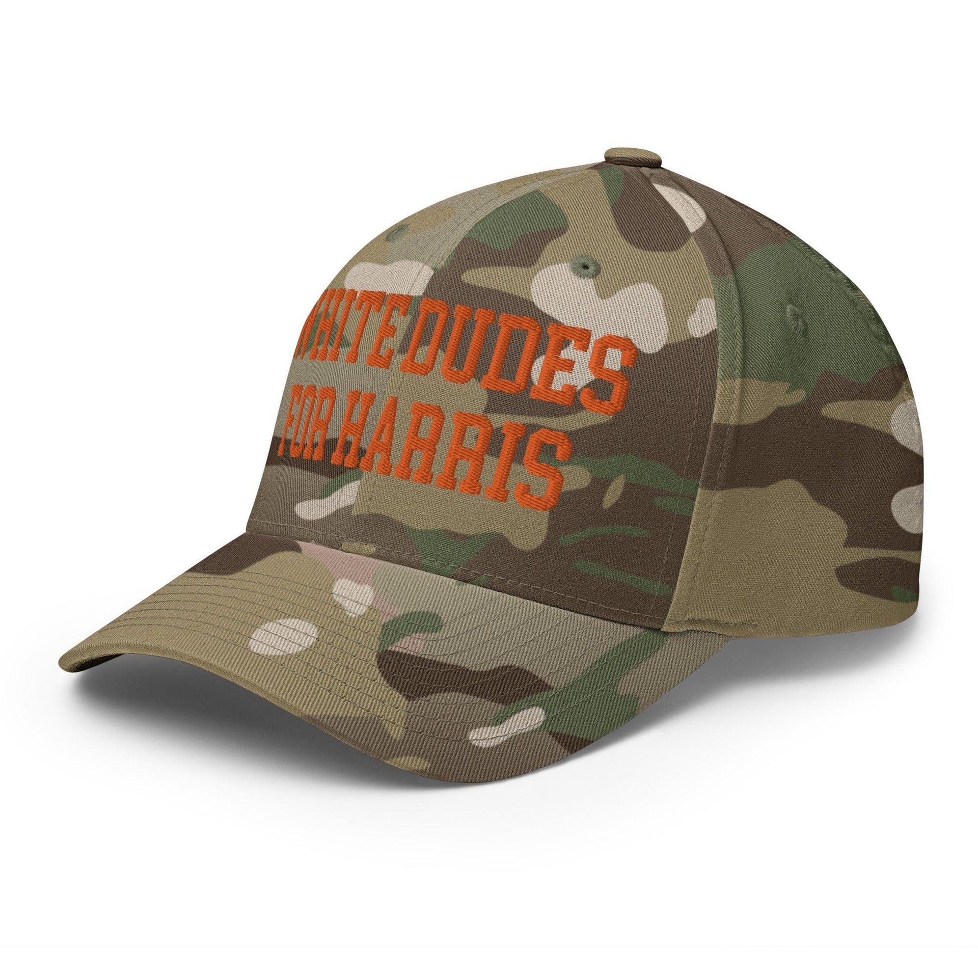 White Dudes for Harris Embroidered Stretch Fit Baseball Hat Orange Camo Capital Crowns LADs Liberal Orange Camo Stretch Fit