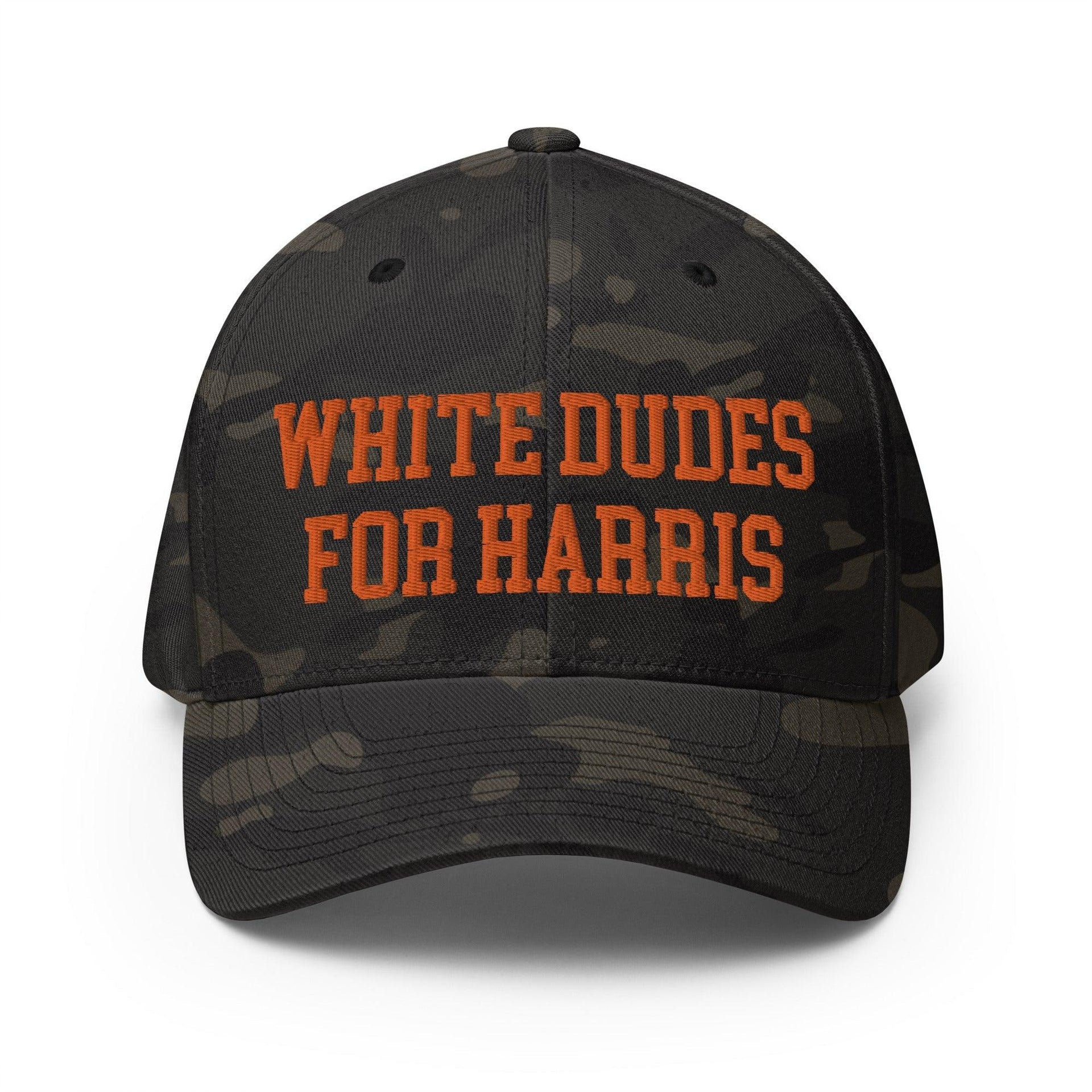 White Dudes for Harris Embroidered Stretch Fit Baseball Hat Orange Camo Multicam Black Capital Crowns LADs Liberal Orange Camo Stretch Fit