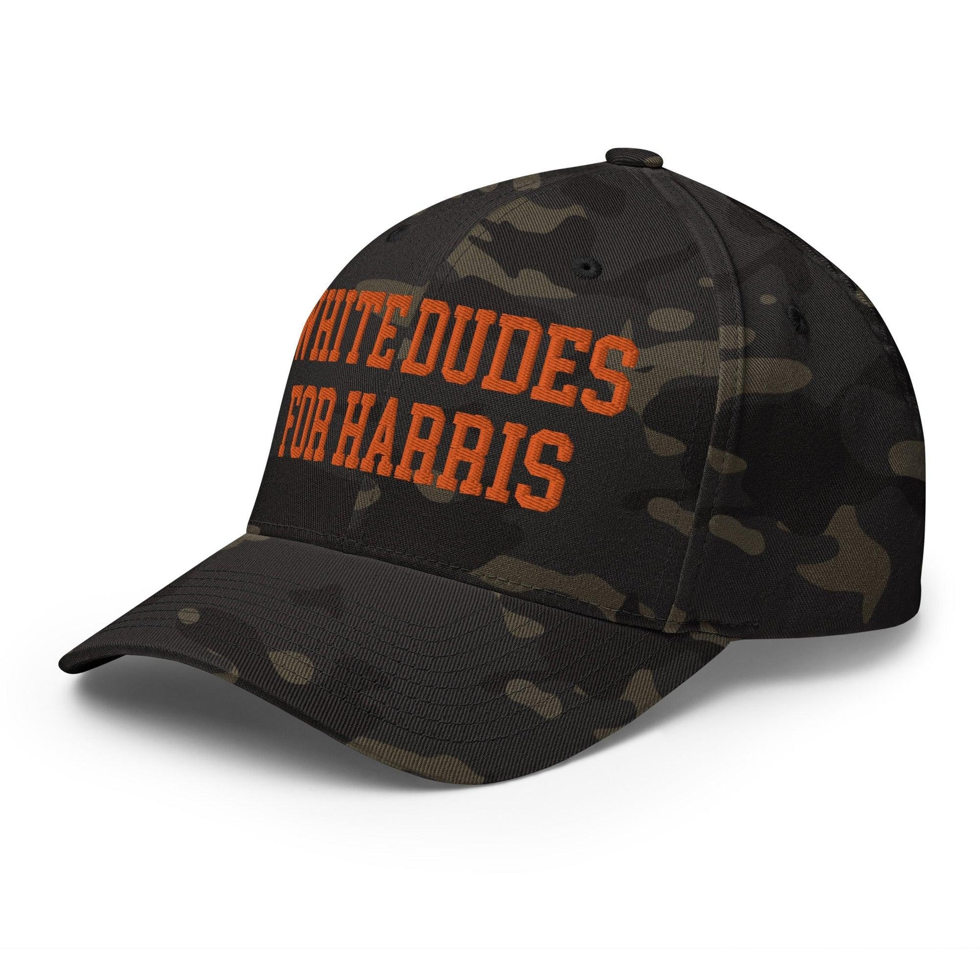 White Dudes for Harris Embroidered Stretch Fit Baseball Hat Orange Camo Capital Crowns LADs Liberal Orange Camo Stretch Fit