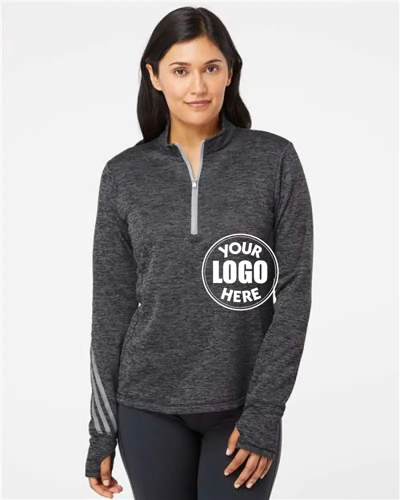 Women's Brushed Terry Heathered Quarter-Zip Pullover Black Heather Mid Grey Adidas Fleece