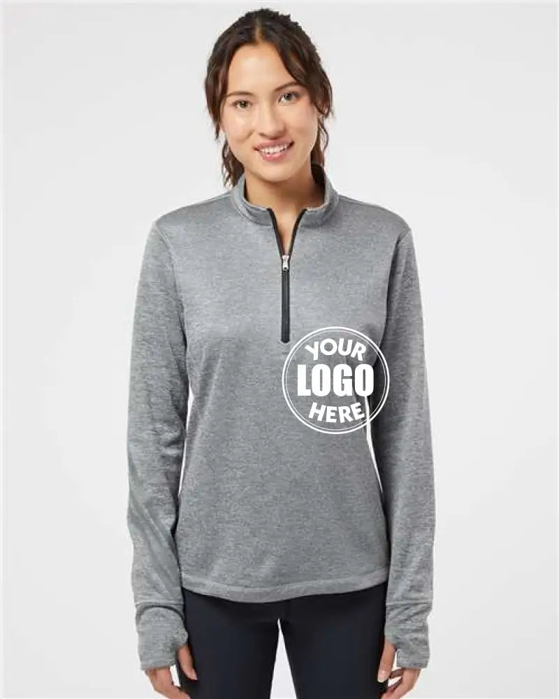 Women's Brushed Terry Heathered Quarter-Zip Pullover Mid Grey Heather Black Adidas Fleece